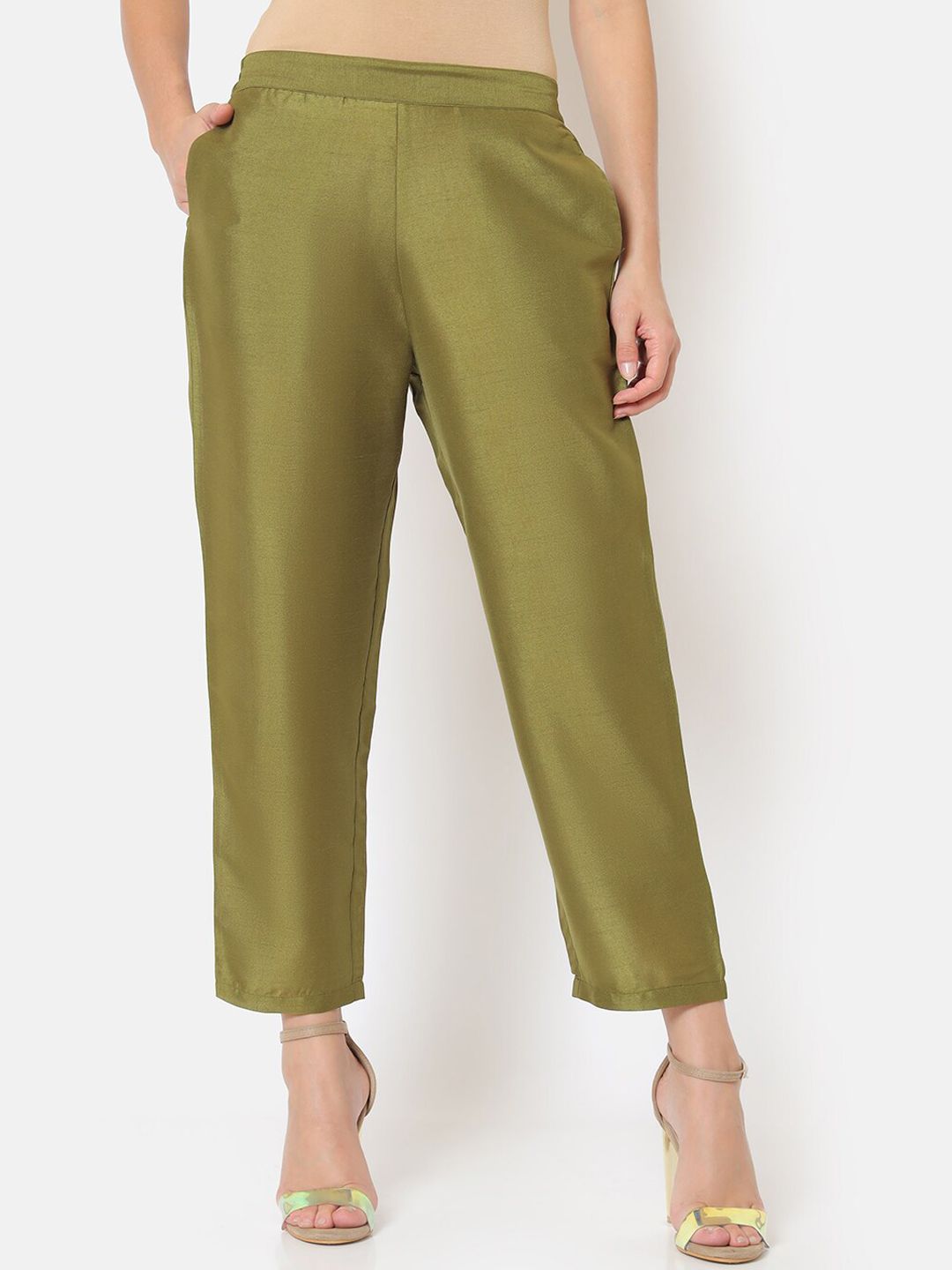 Saaki Women Olive Green Trousers Price in India