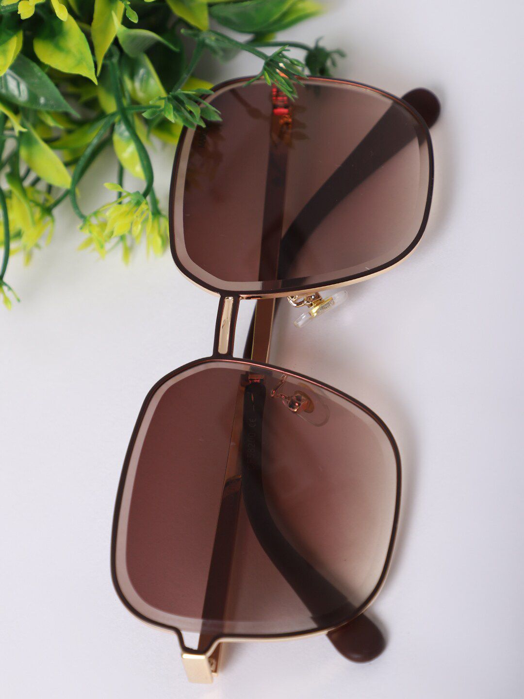 MARC LOUIS Women Brown Lens & Gold-Toned Square Sunglasses with UV Protected Lens Price in India