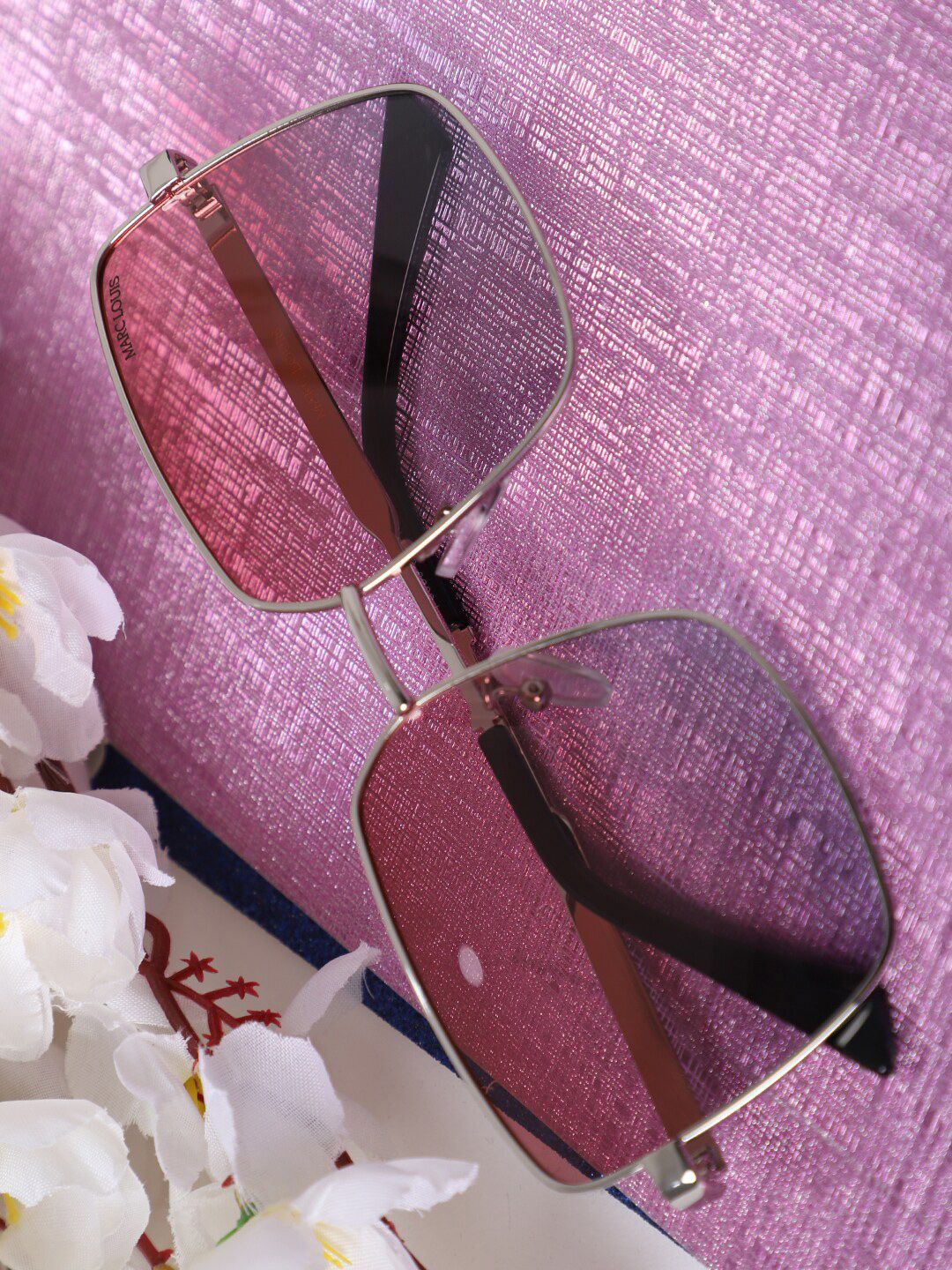 MARC LOUIS Women Pink Lens & Steel-Toned Square Sunglasses with UV Protected Lens Price in India