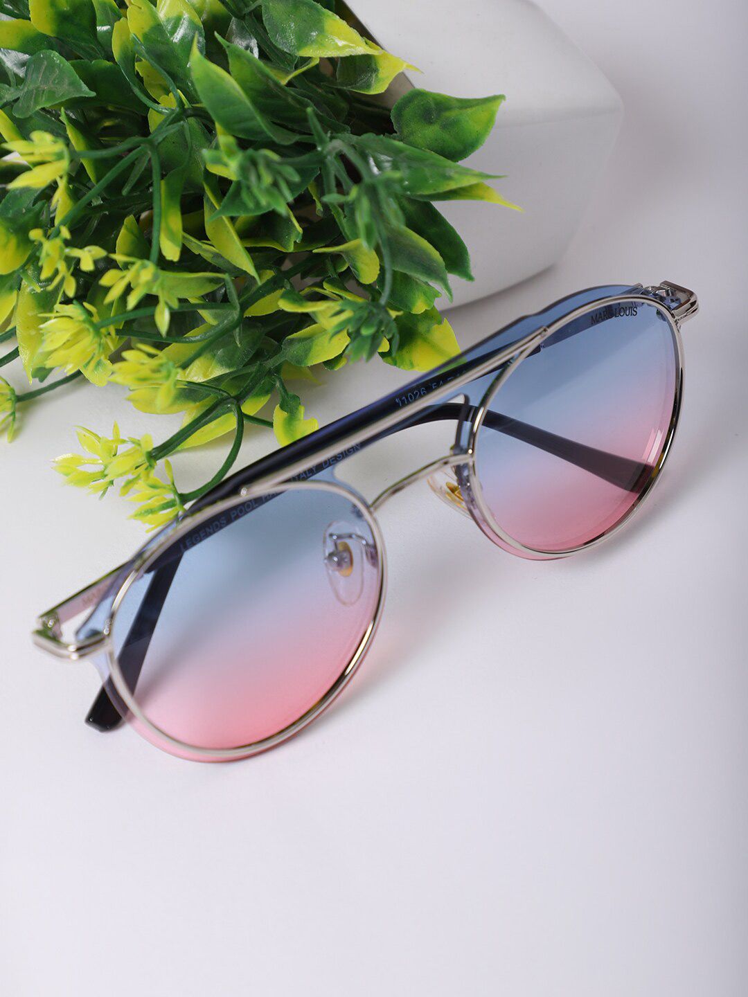 MARC LOUIS Women Pink Lens & Silver-Toned Aviator Sunglasses with UV Protected Lens Price in India