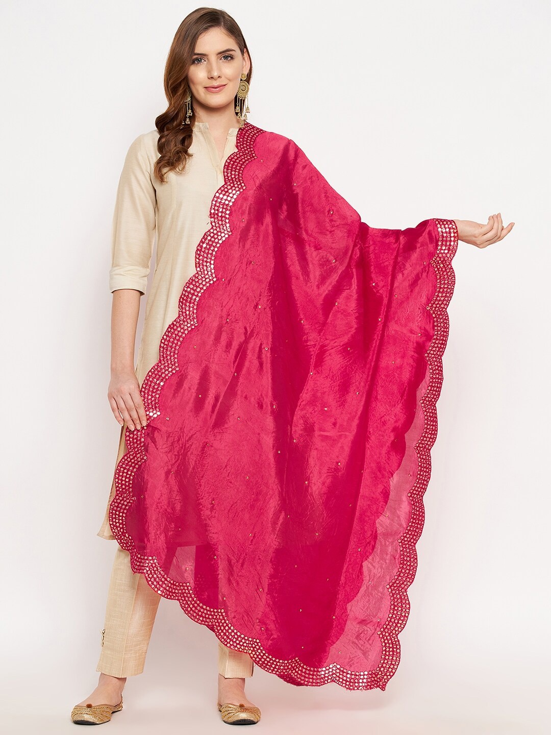 Clora Creation Magenta Embroidered Dupatta with Sequinned Price in India