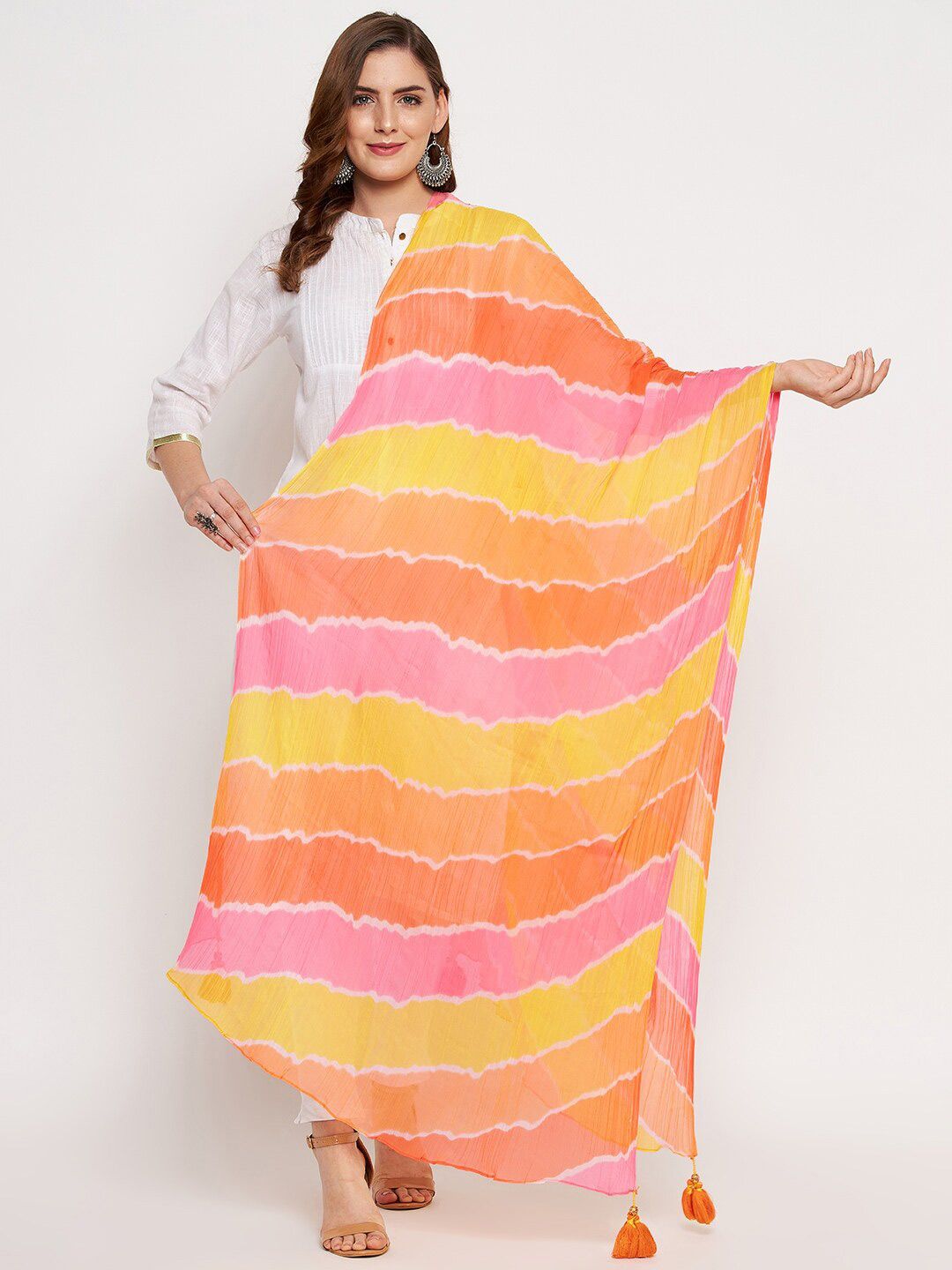 Clora Creation Yellow & Pink Printed Dupatta