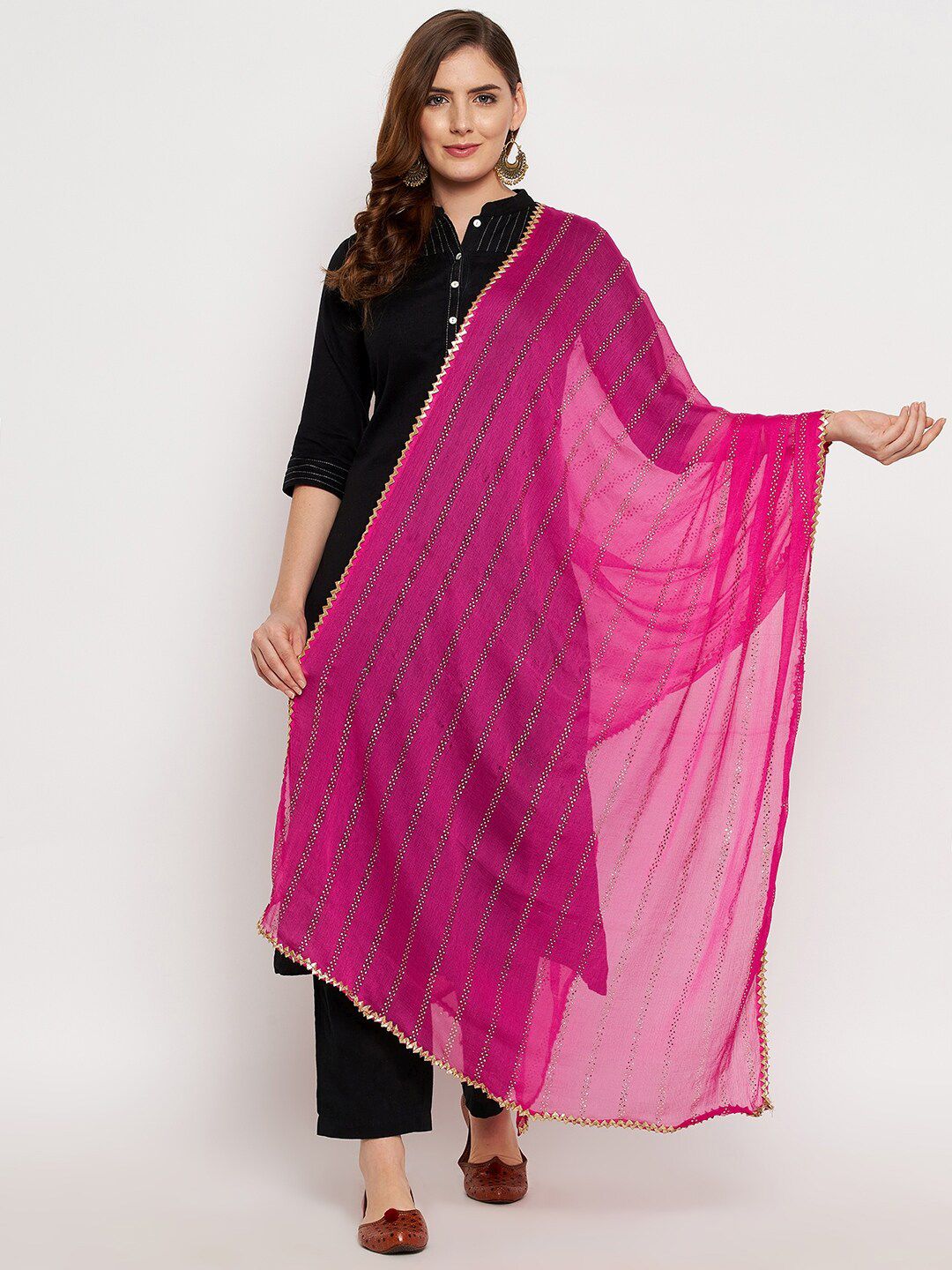 Clora Creation Magenta & Brown Printed Dupatta with Gotta Patti Price in India