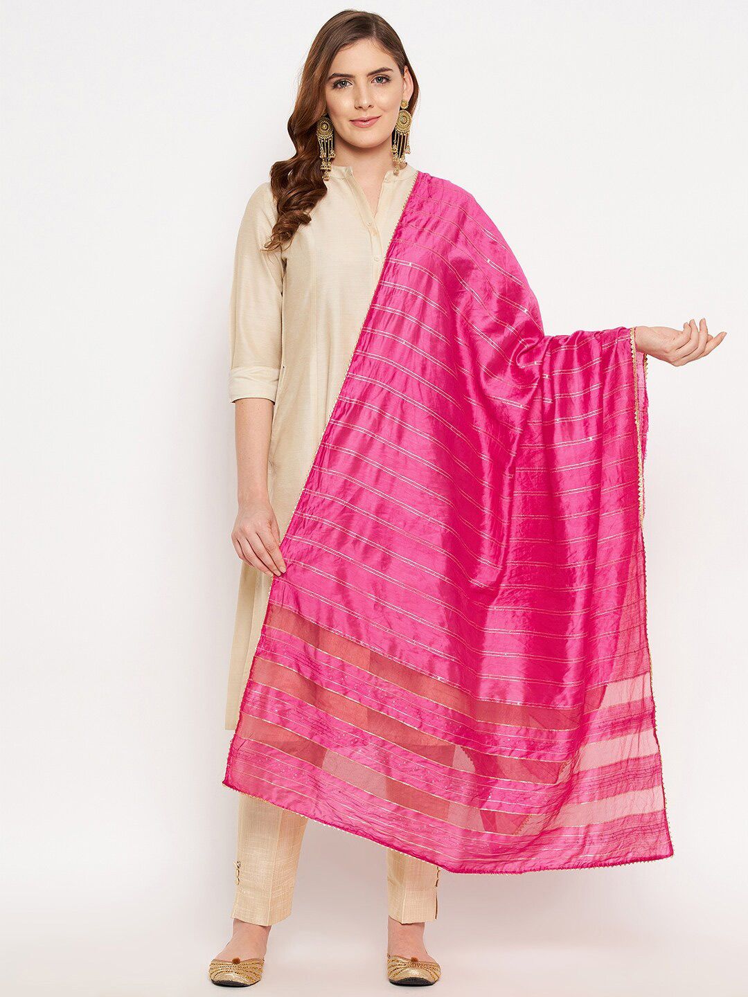 Clora Creation Magenta Printed Dupatta with Sequinned Price in India