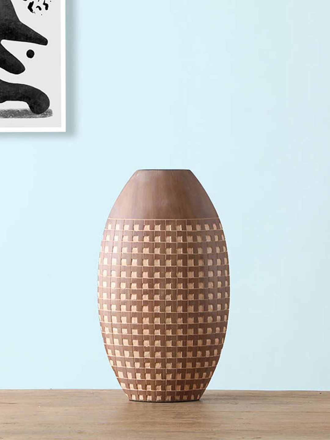 HomeTown Brown Printed Oval Tera Vase Price in India