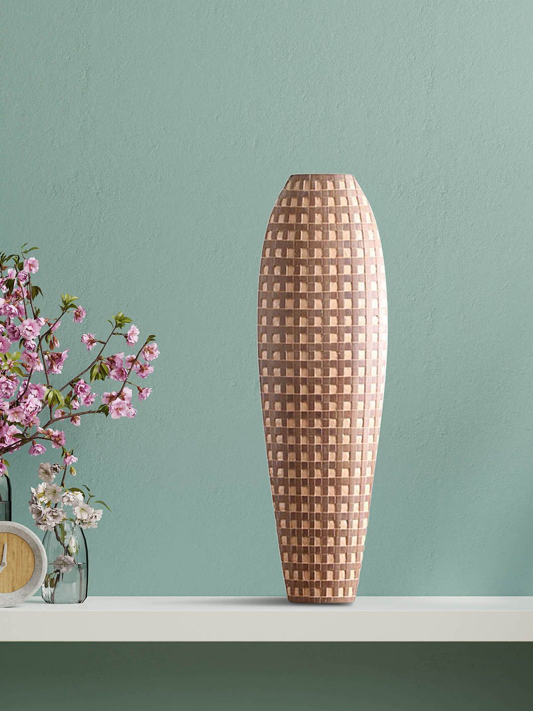 HomeTown Brown Textured Polyresin Oval Vase Price in India