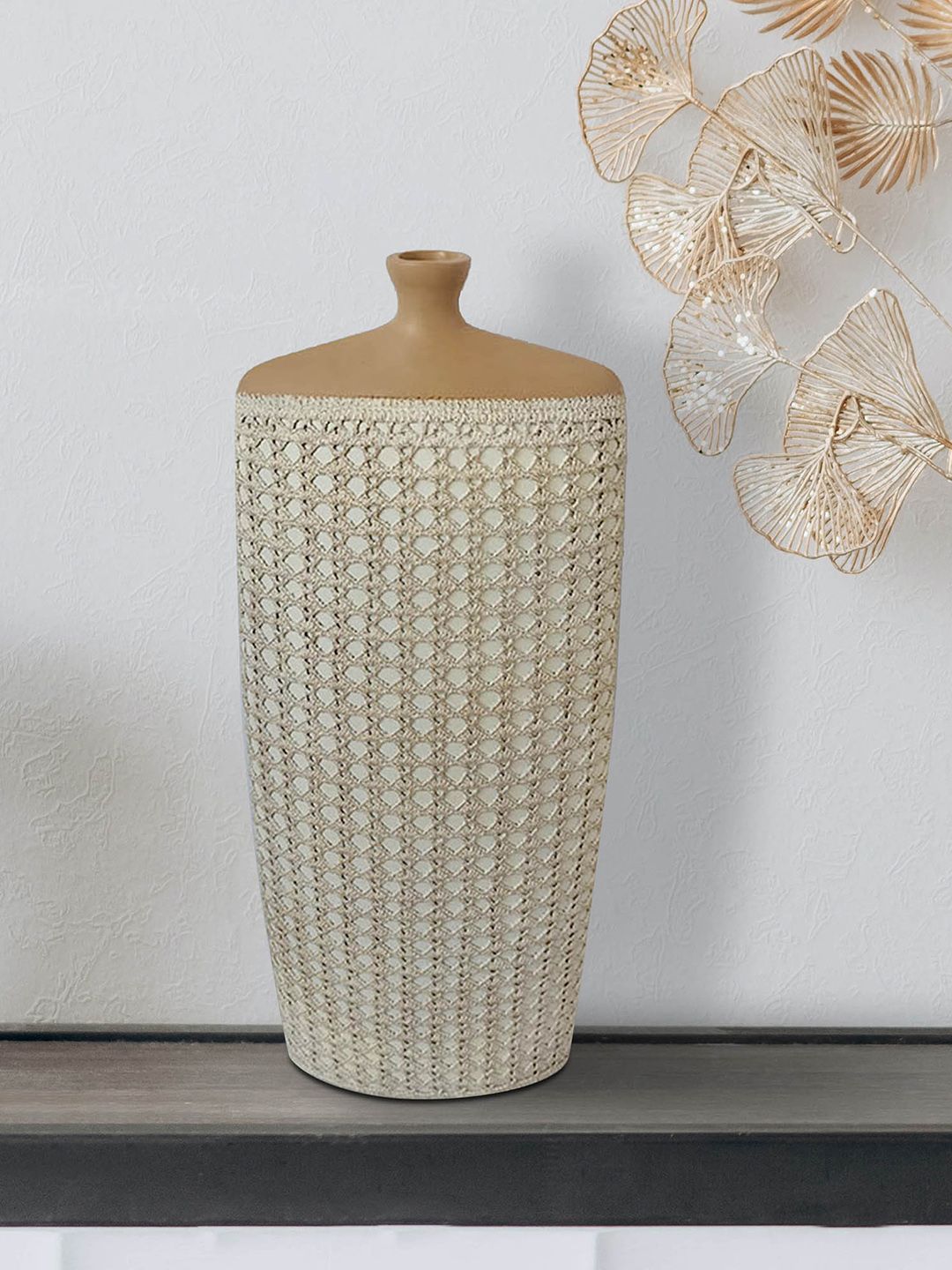 HomeTown White & Beige Solid Polyresin  Vases Price in India