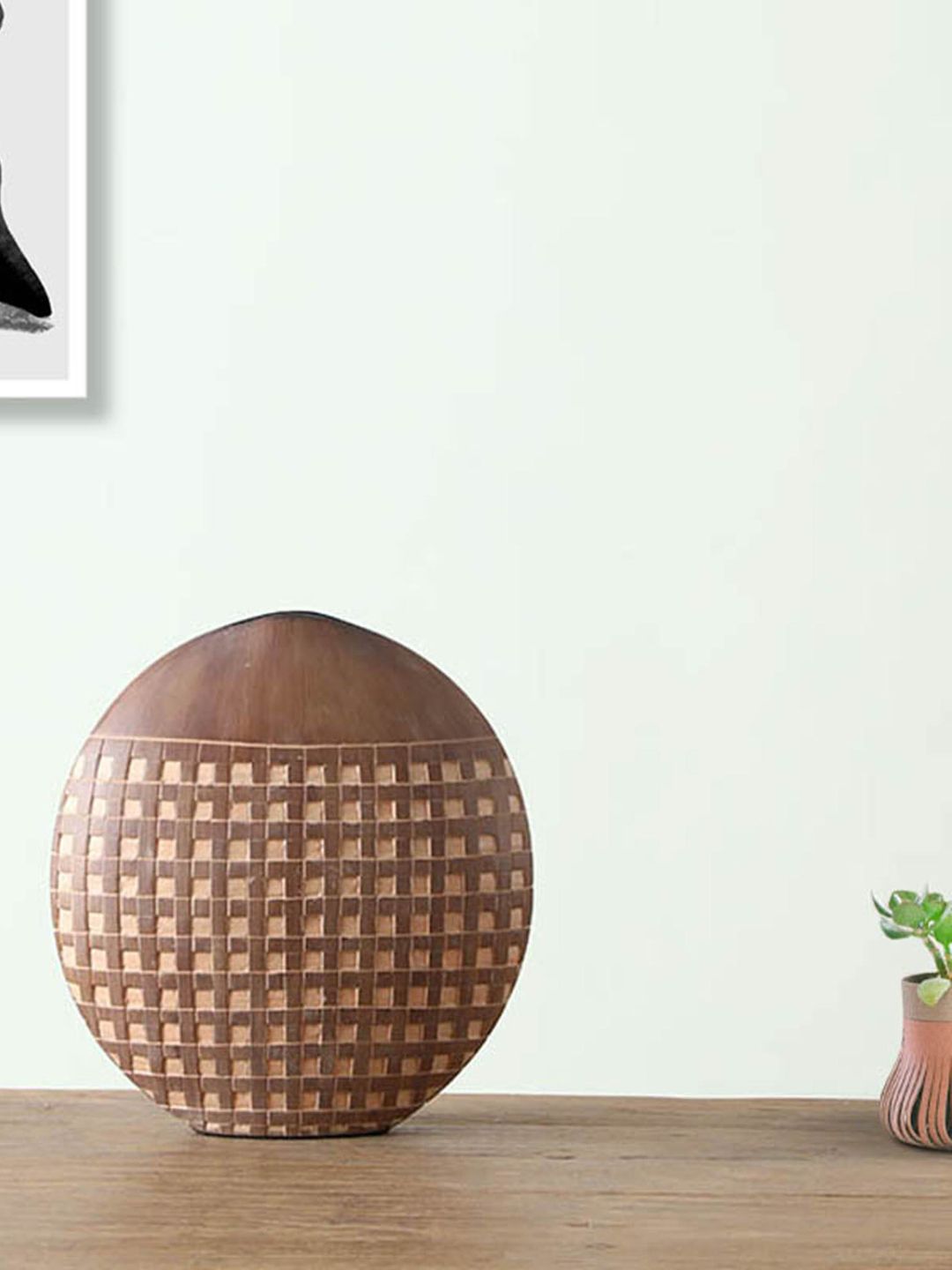 HomeTown Brown Printed Round Tera Vase Price in India