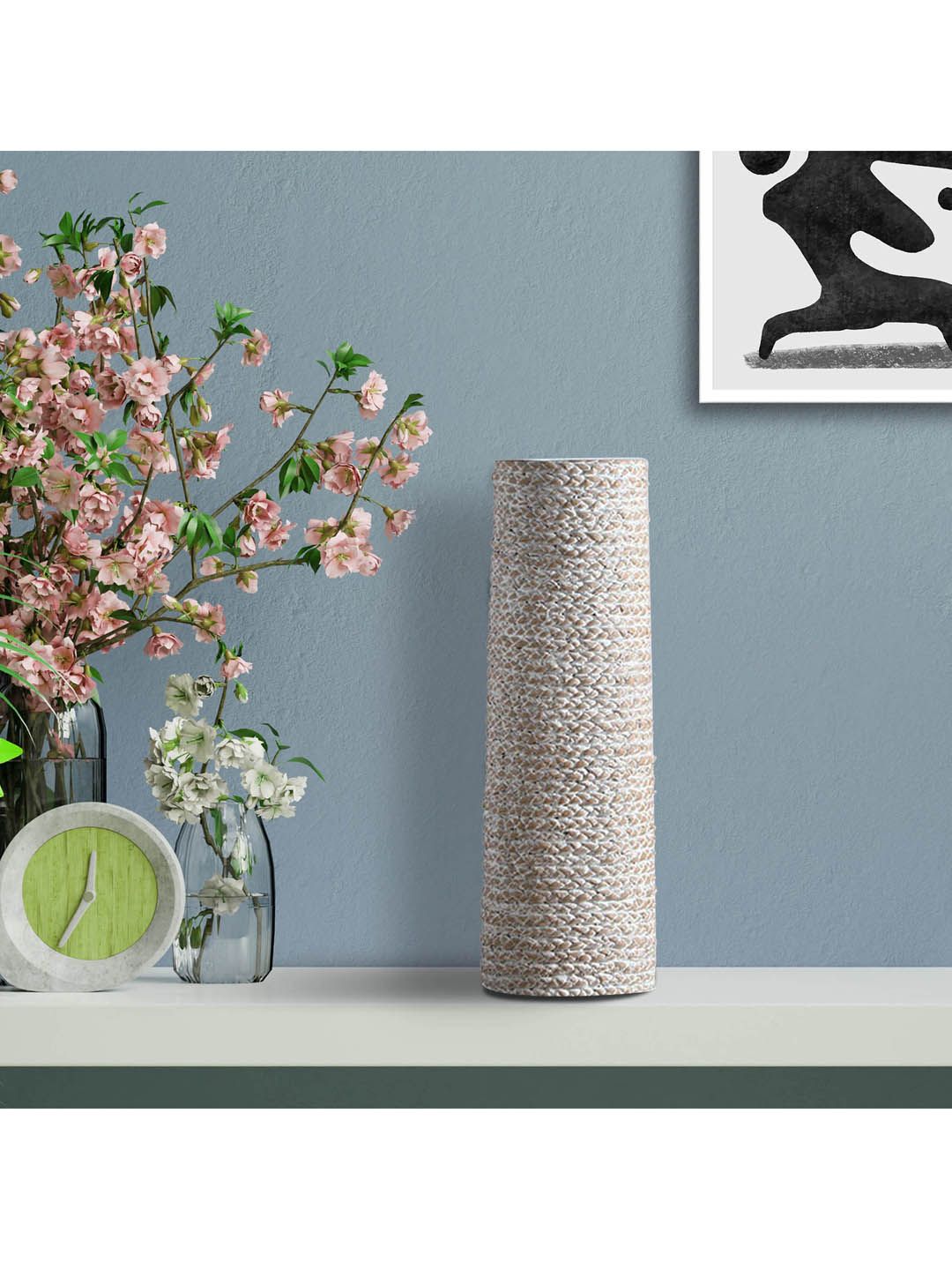 HomeTown White Textured Tumbler Thread Vase Price in India