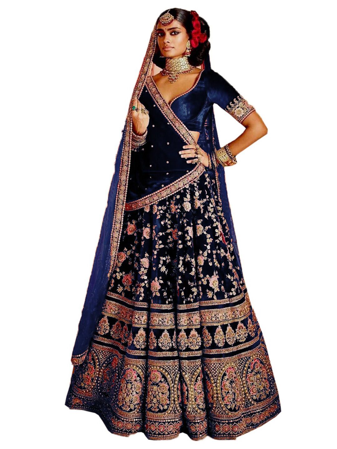 Xenilla Blue Embroidered Semi-Stitched Lehenga & Blouse With Dupatta Price in India