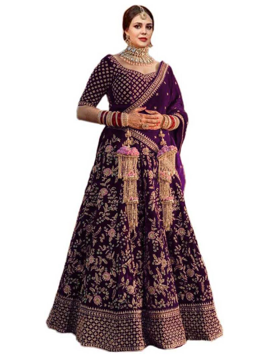 Xenilla Purple Embroidered Semi-Stitched Lehenga & Blouse With Dupatta Price in India