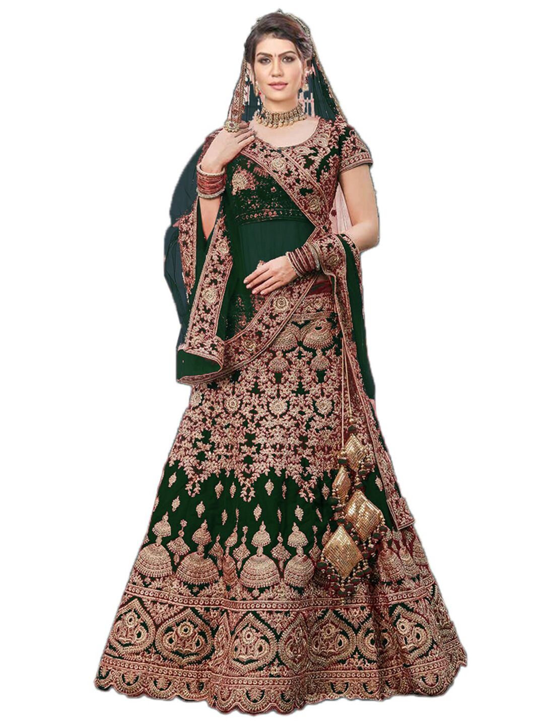 Xenilla Green Embroidered Semi-Stitched Lehenga & Blouse With Dupatta Price in India