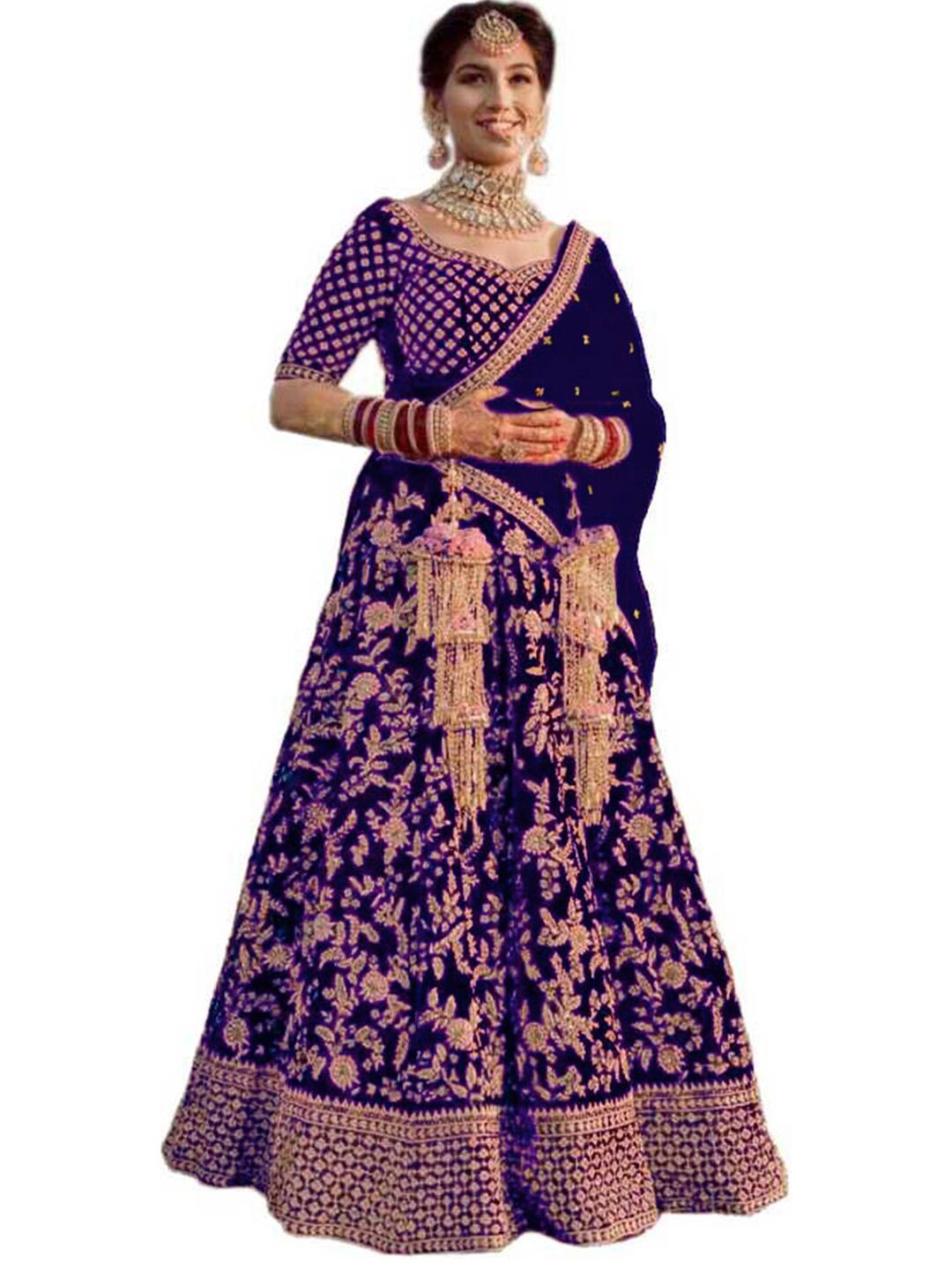 Xenilla Blue & Gold-Toned Embroidered Semi-Stitched Lehenga & Blouse With Dupatta Price in India