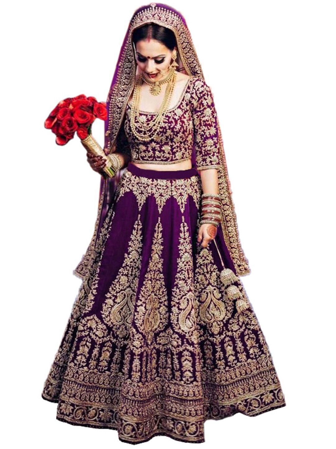 Xenilla Purple & Gold-Toned Embroidered Semi-Stitched Lehenga & Blouse With Dupatta Price in India