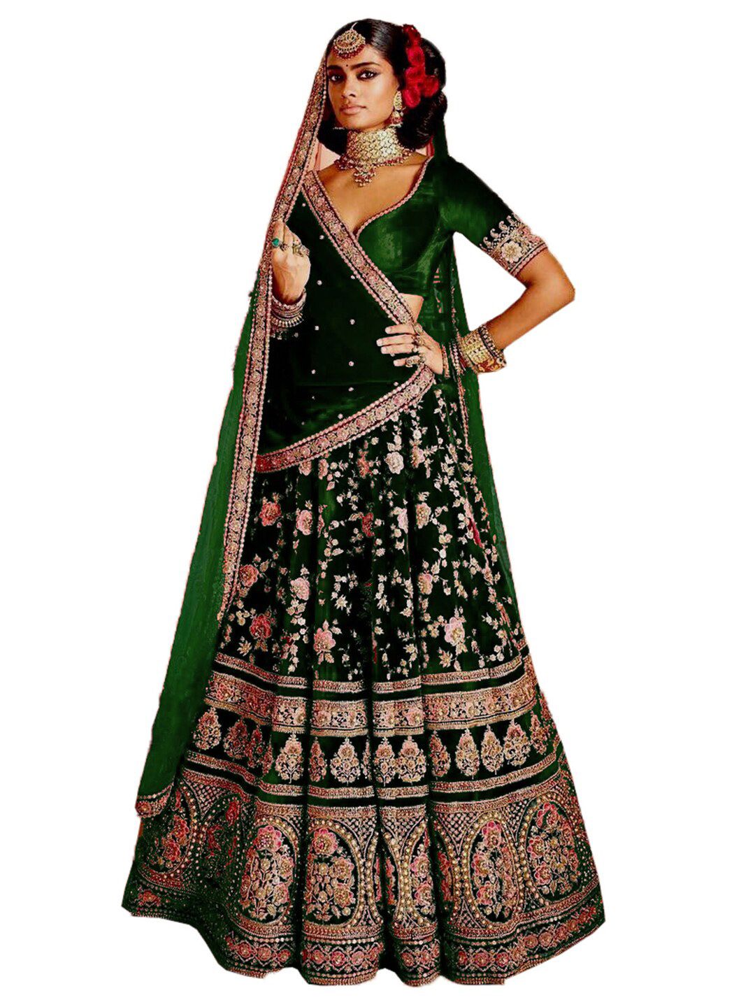 Xenilla Green & Gold-Toned Embroidered Semi-Stitched Lehenga & Blouse With Dupatta Price in India