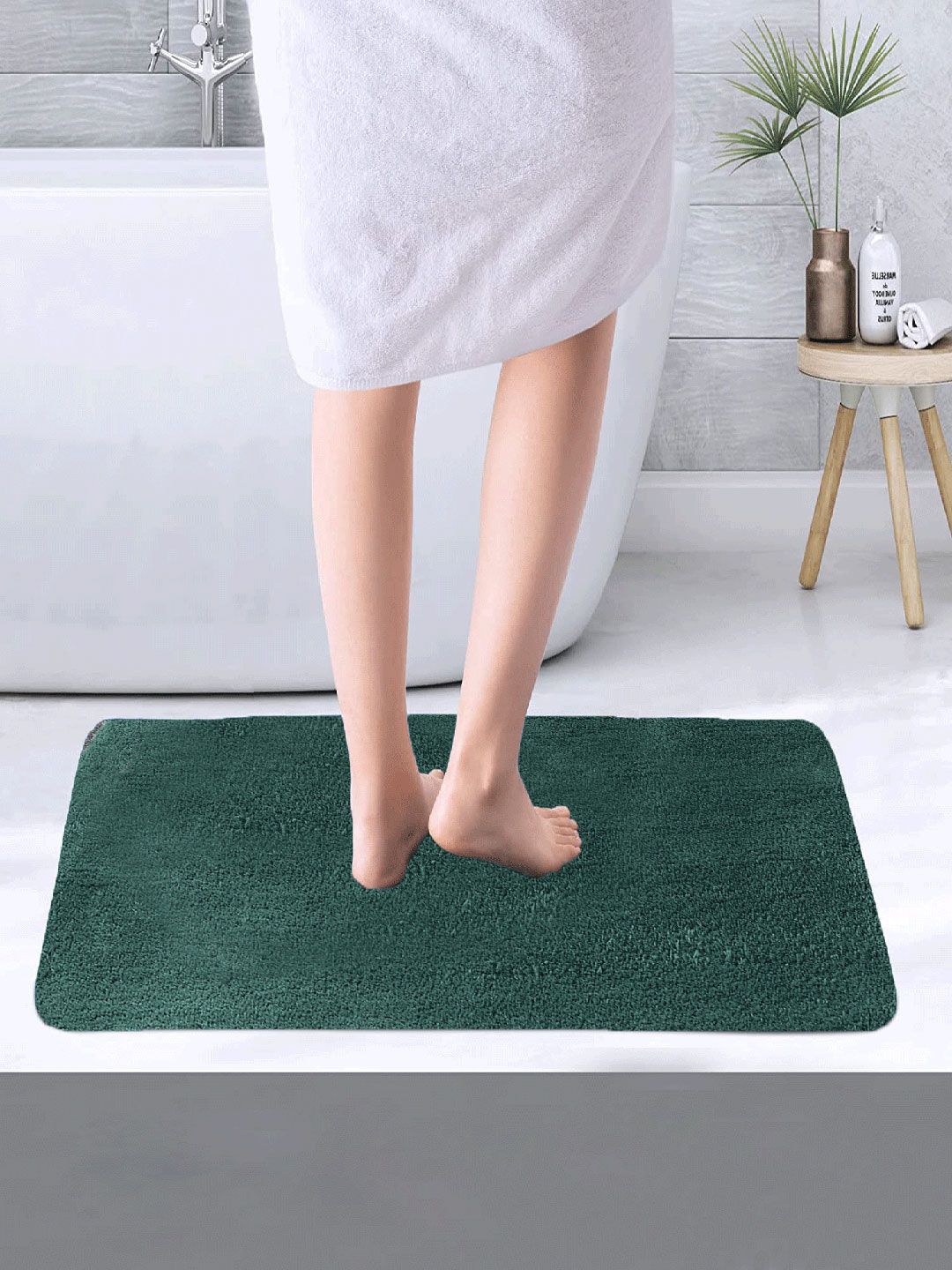 LUXEHOME INTERNATIONAL Green Solid Rectangular Anti-Skid Doormat Price in India