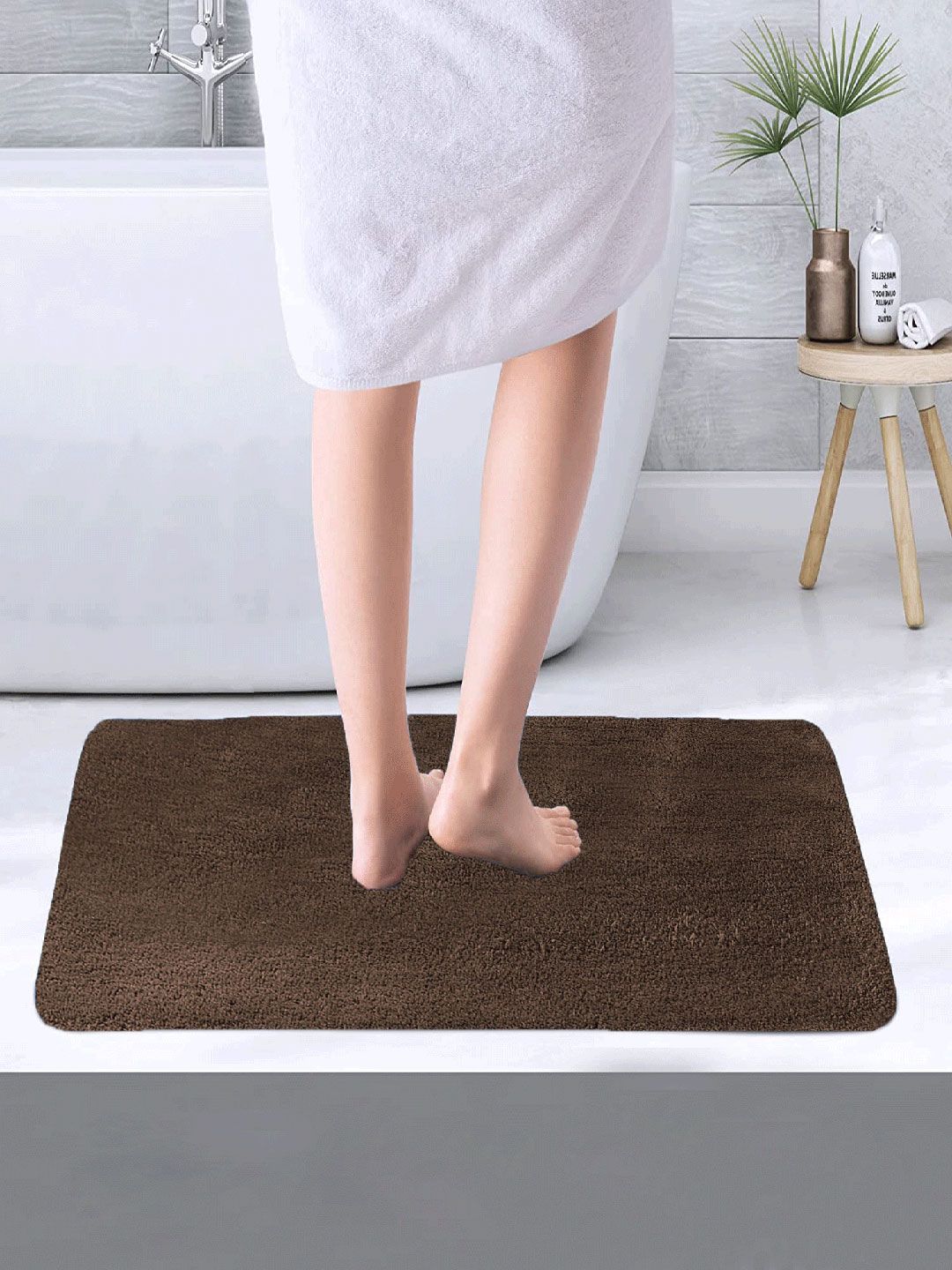 LUXEHOME INTERNATIONAL Brown Solid Anti-Skid Rectangular Doormats Price in India