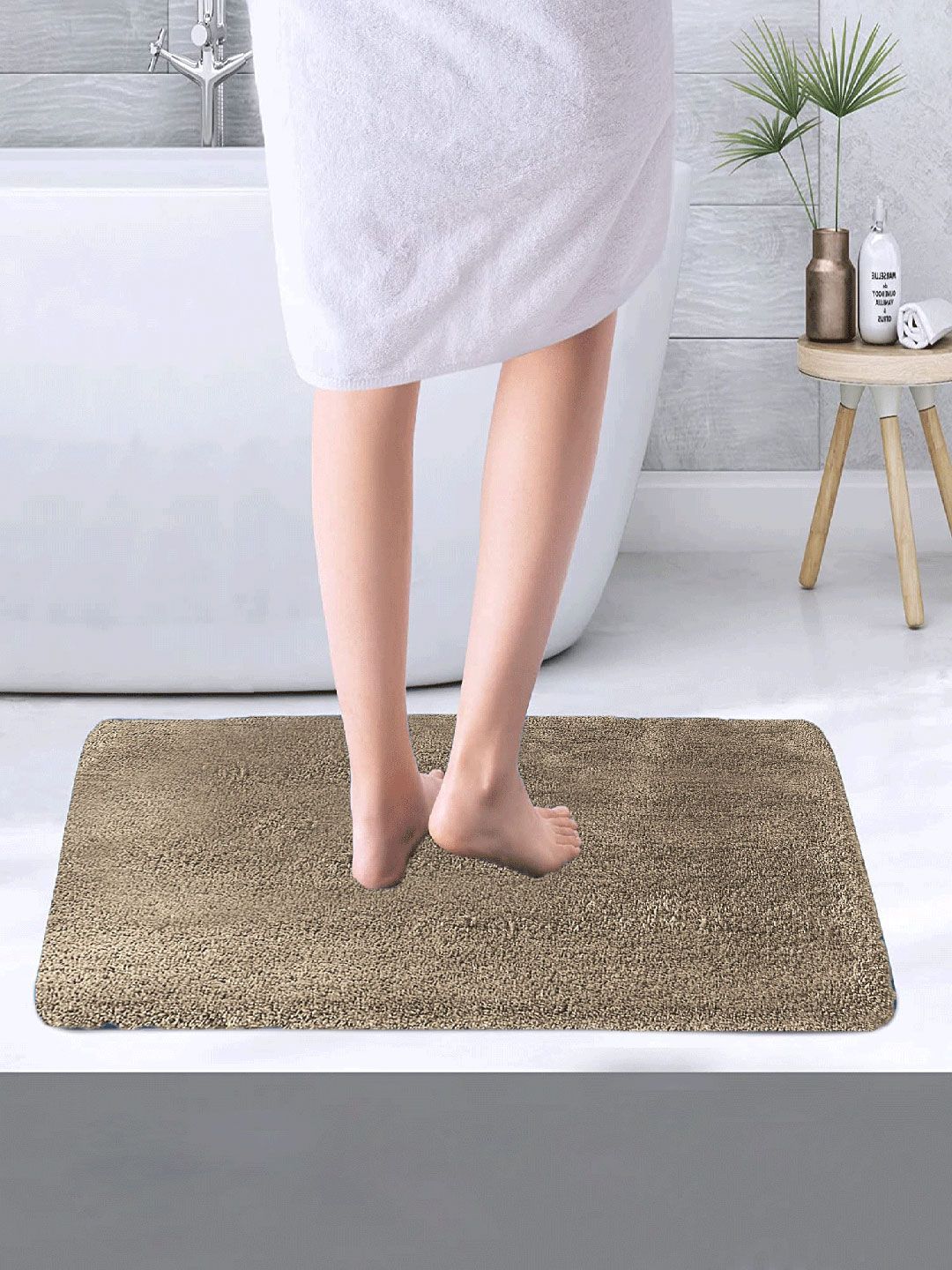 LUXEHOME INTERNATIONAL Taupe Solid Cotton Anti-Skid Doormat Price in India