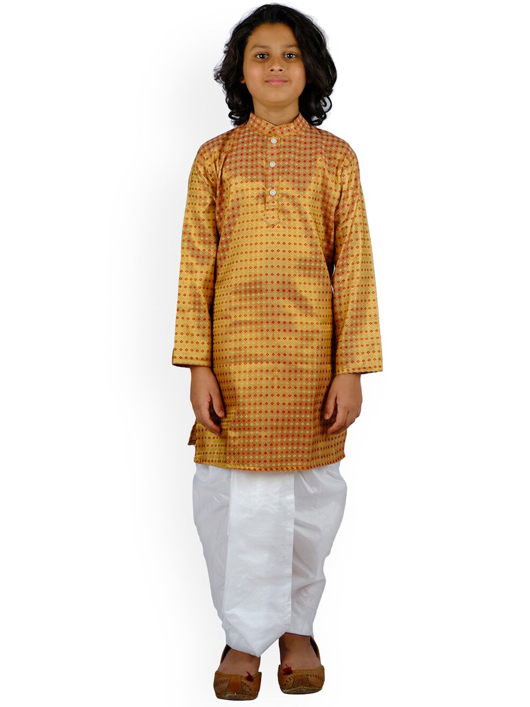 Sethukrishna Boys Red Printed Kurta with Dhoti Pants