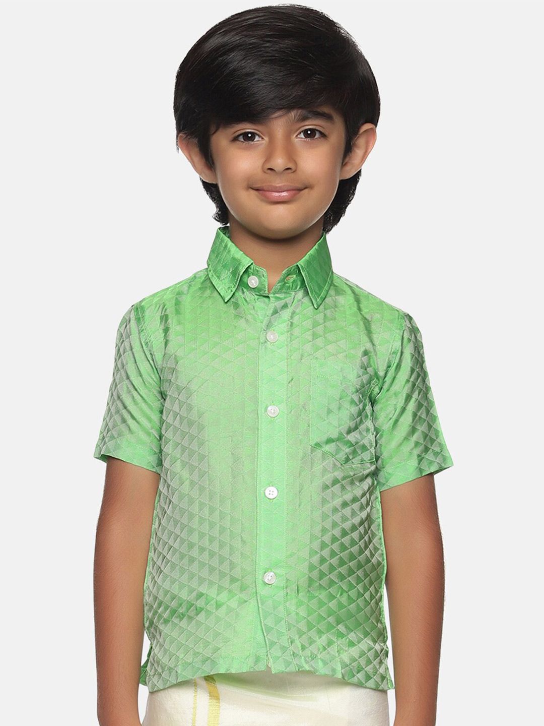 Sethukrishna Boys Green Classic Printed Party Shirt
