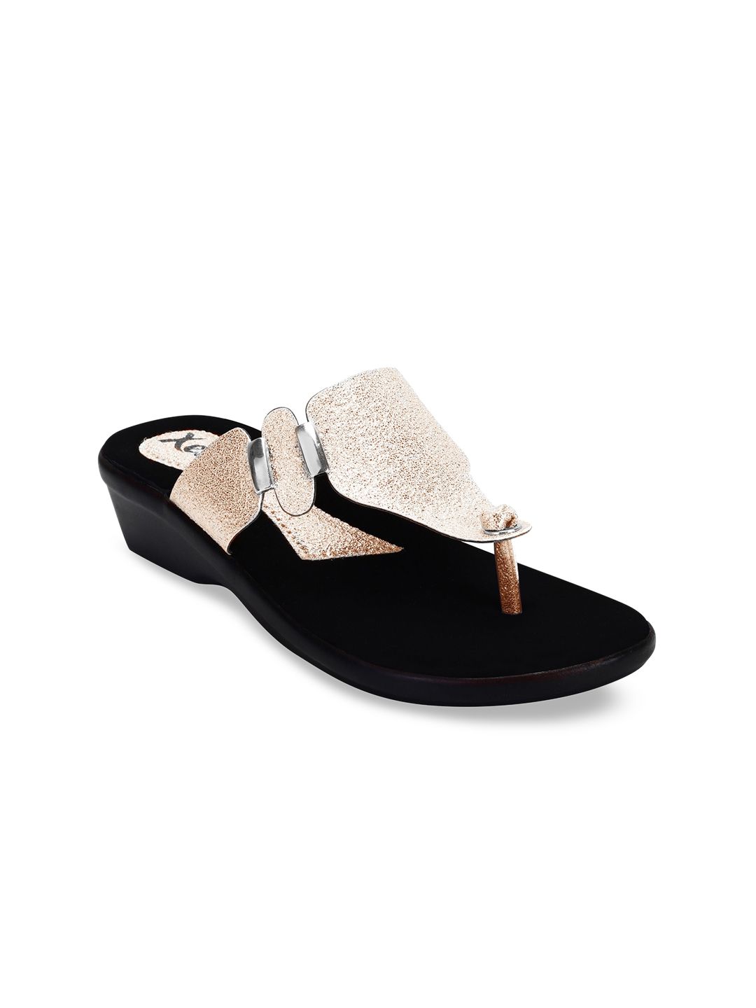 XE LOOKS Rose Gold Embellished Party Wedge Sandals Price in India