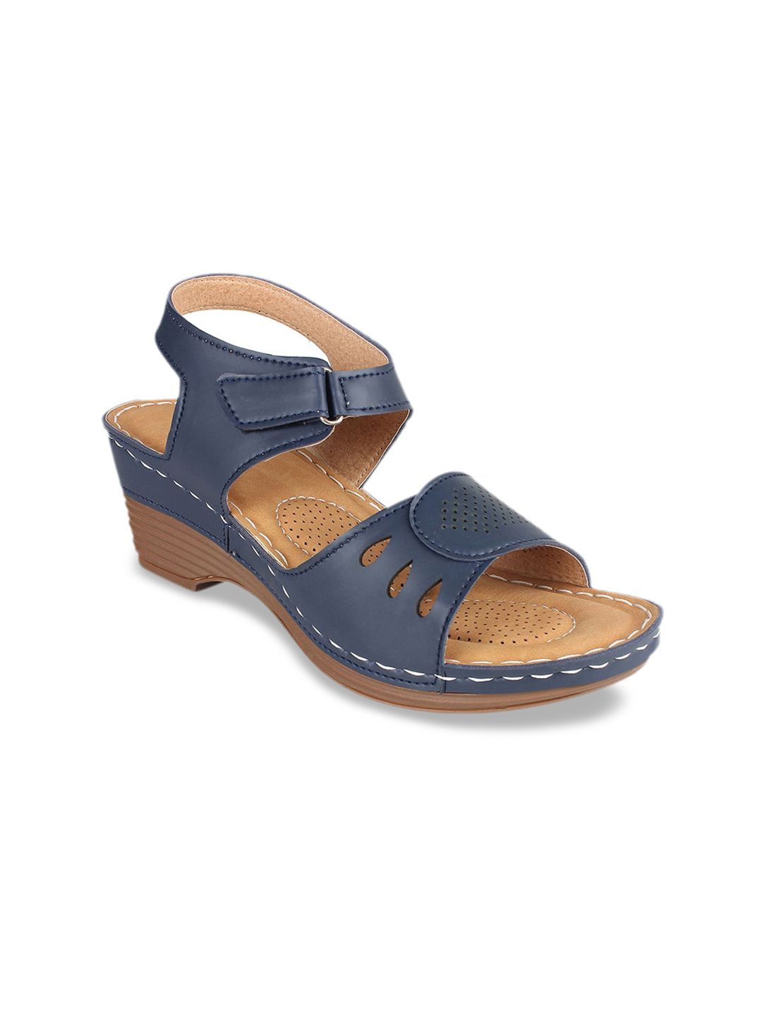 XE LOOKS Navy Blue Wedge Gladiators with Laser Cuts Price in India