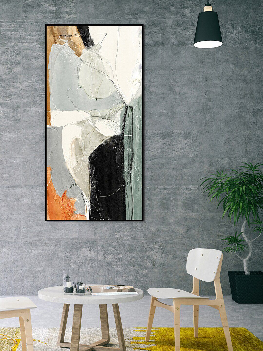 HomeTown White & Black Abstract Painted Wall Art Price in India