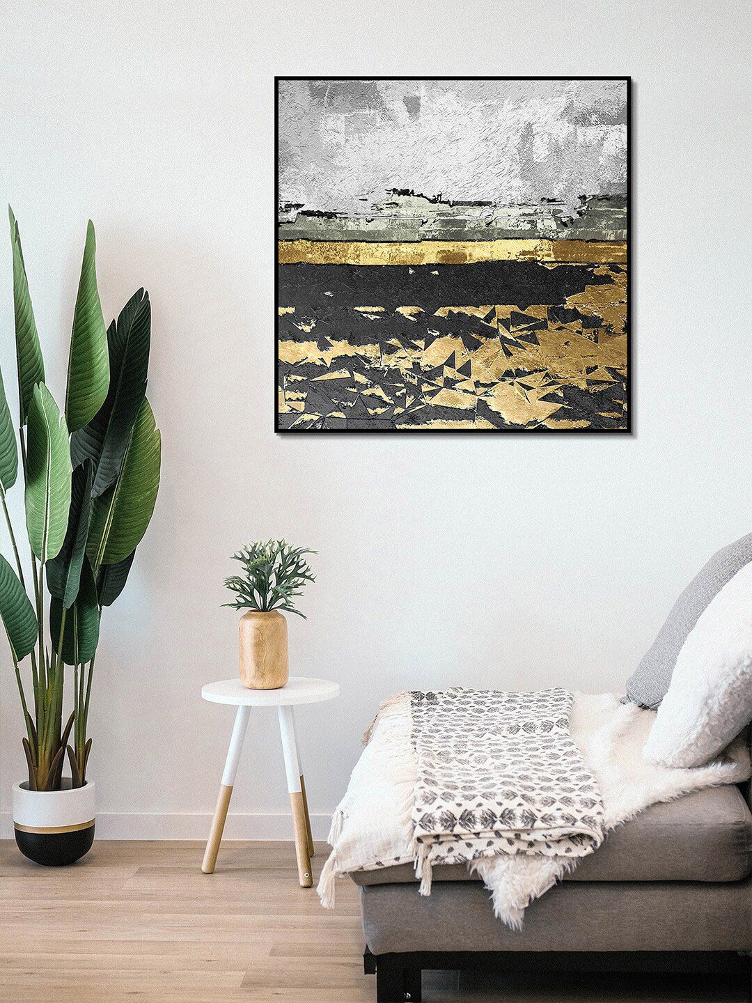HomeTown Black & Gold Coloured Abstract Painted Wall Art Price in India