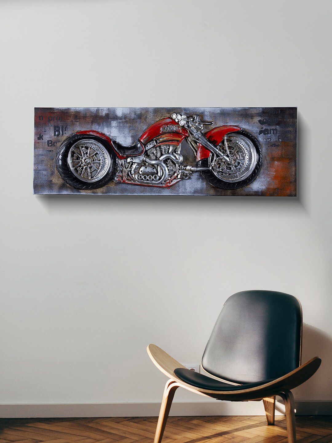 HomeTown  Red & Black Simon Canvas Vintage Bike Red Painting Wall Art Price in India