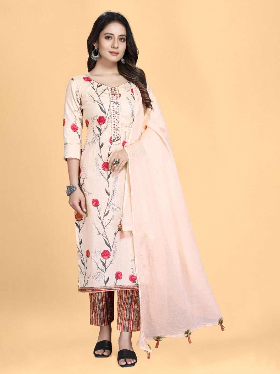 TORONFRAS Pink & Red Printed Pure Cotton Unstitched Dress Material Price in India