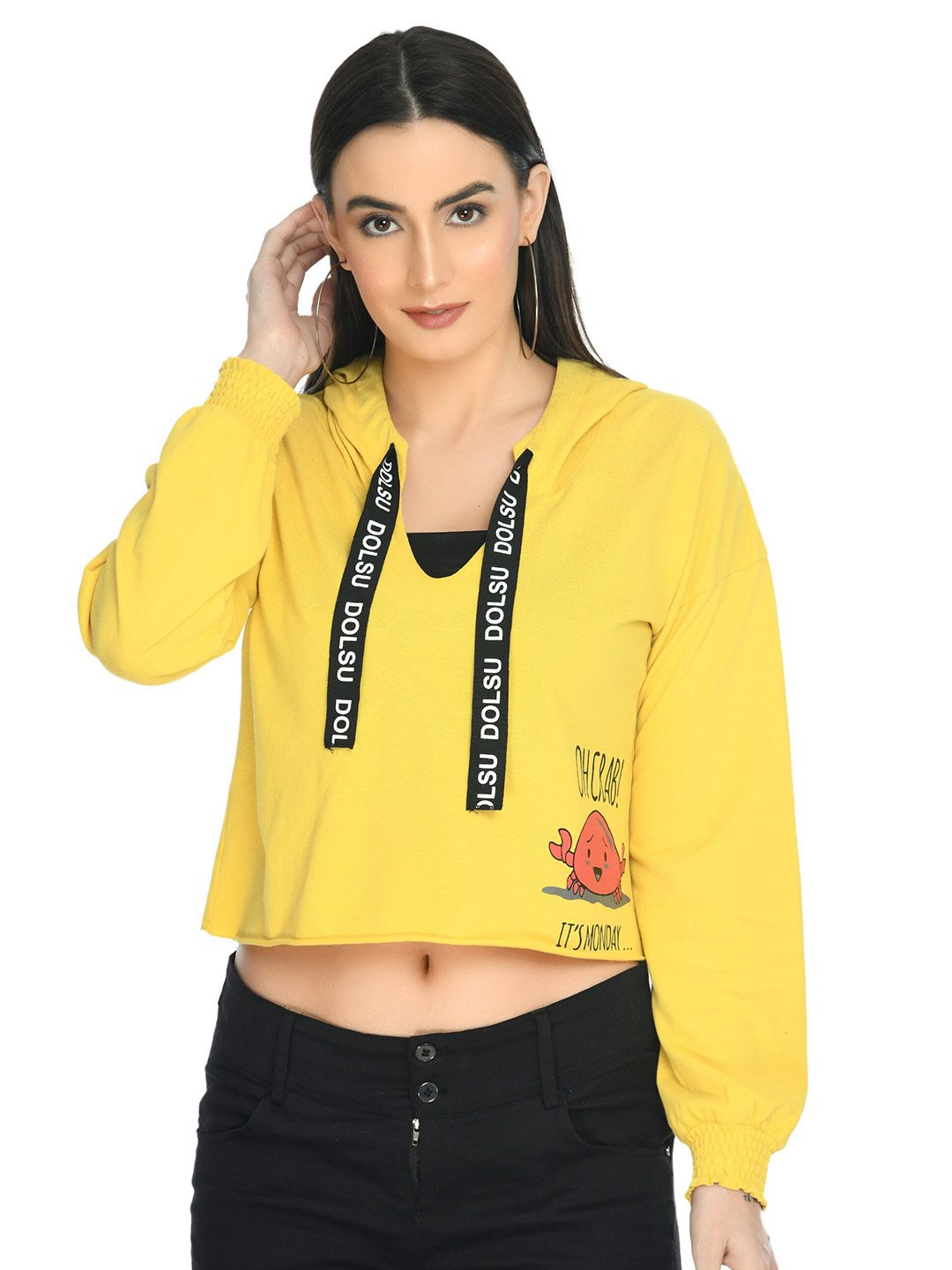 DOLSU Women Yellow Sweatshirt Price in India