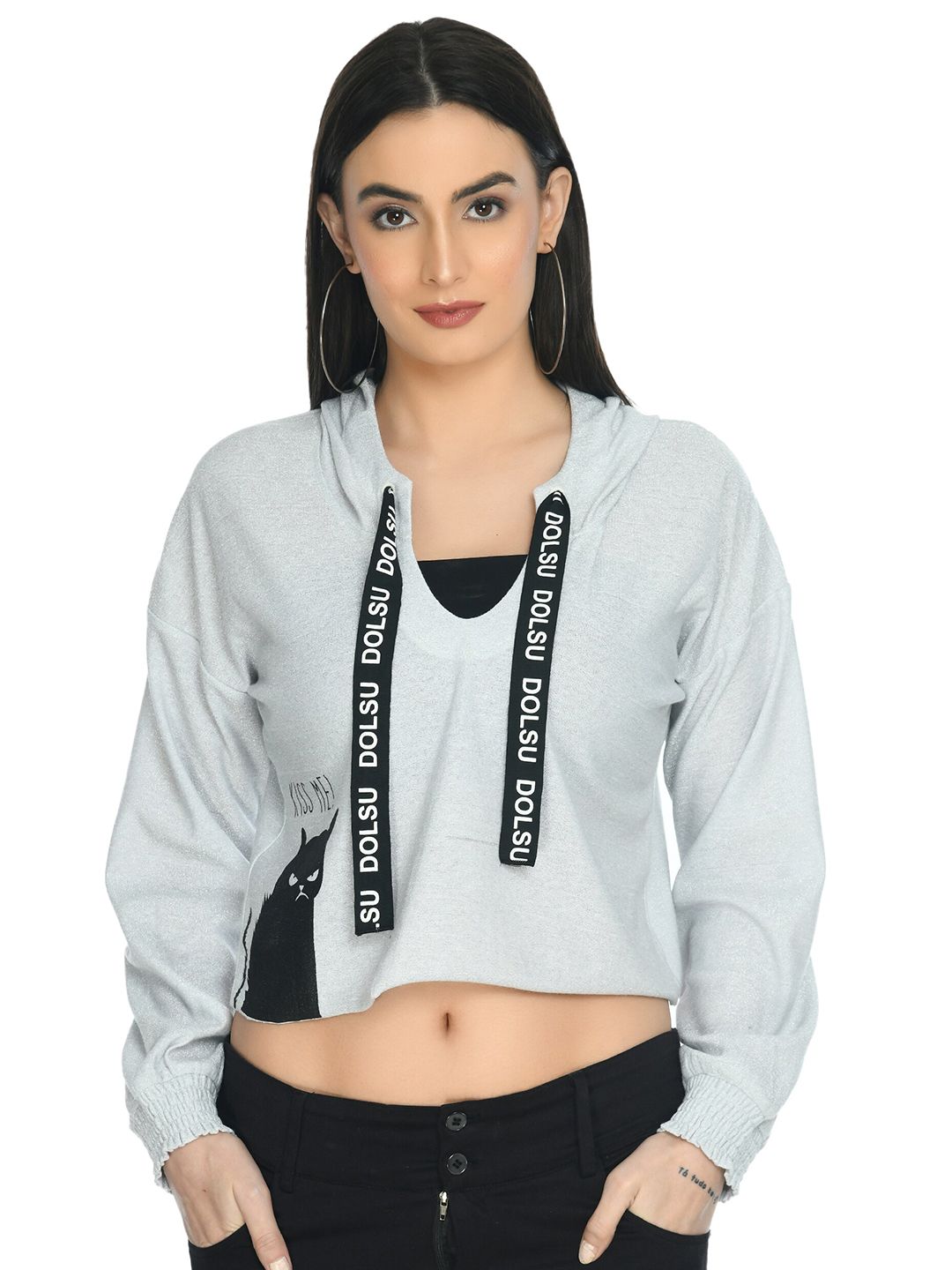 DOLSU Women Silver-Toned Sweatshirt Price in India