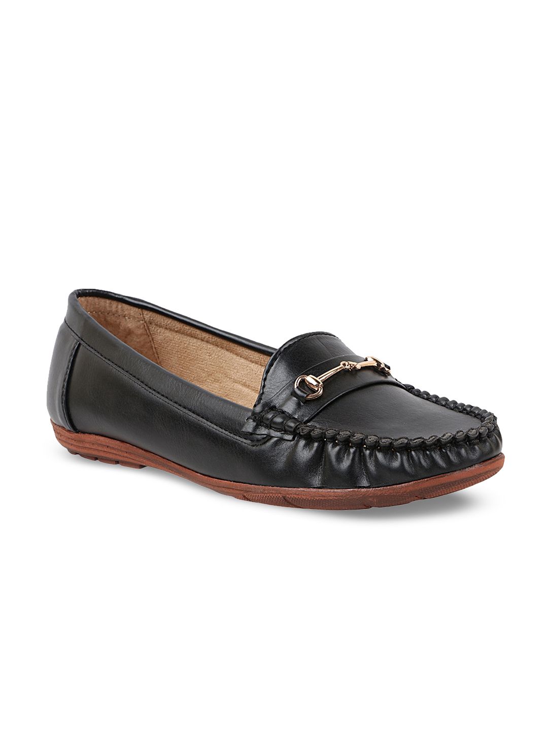 THE WHITE POLE Women Black Printed Loafers Price in India