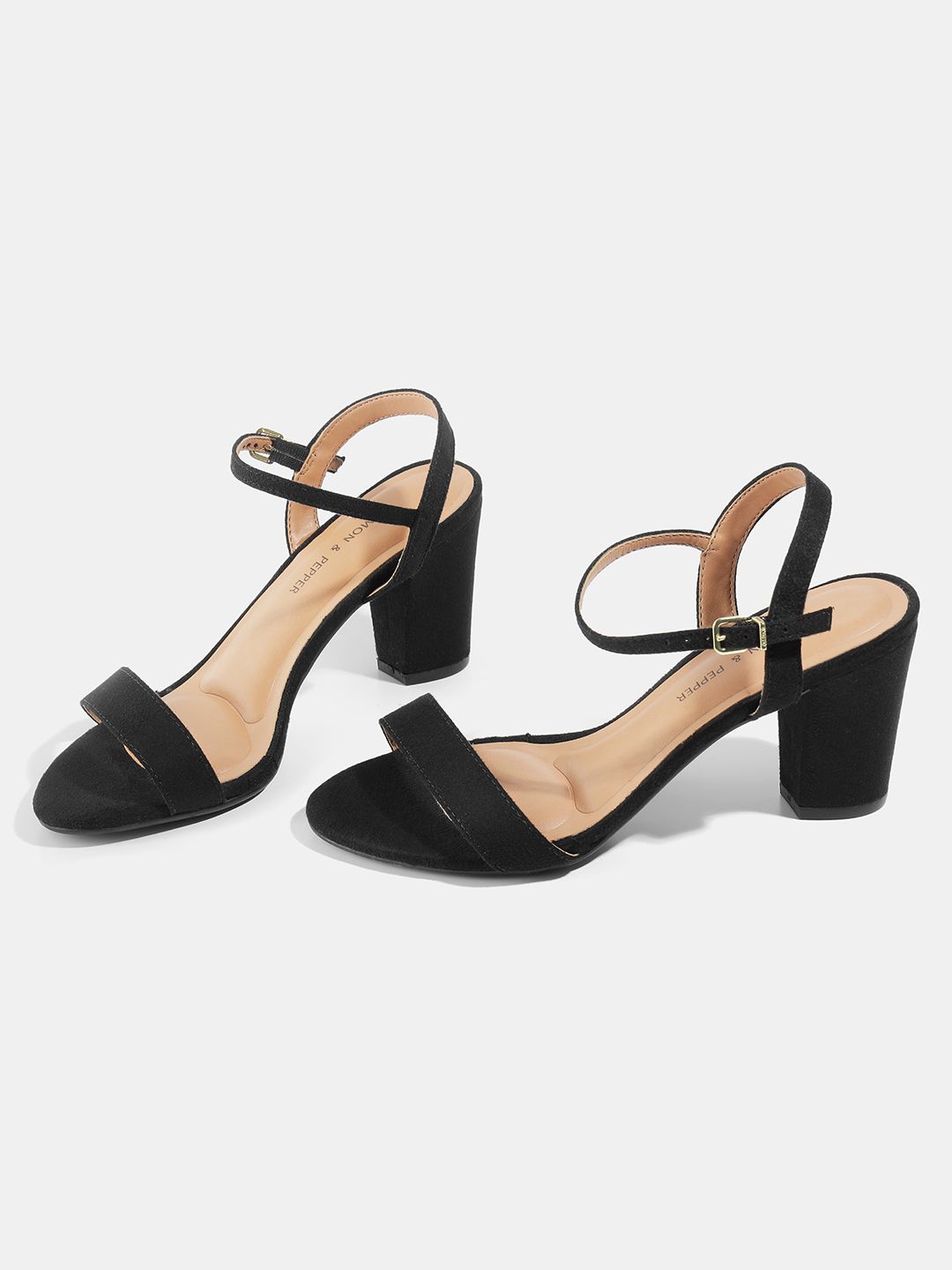 LEMON & PEPPER Black PU Block Sandals Price in India