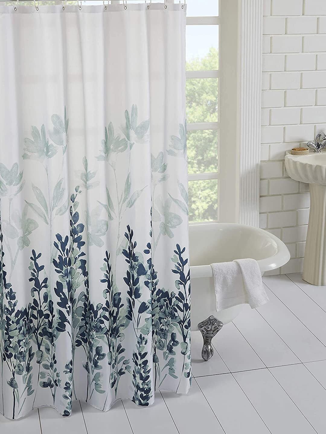 homewards White & Blue Printed  Shower Curtains Price in India