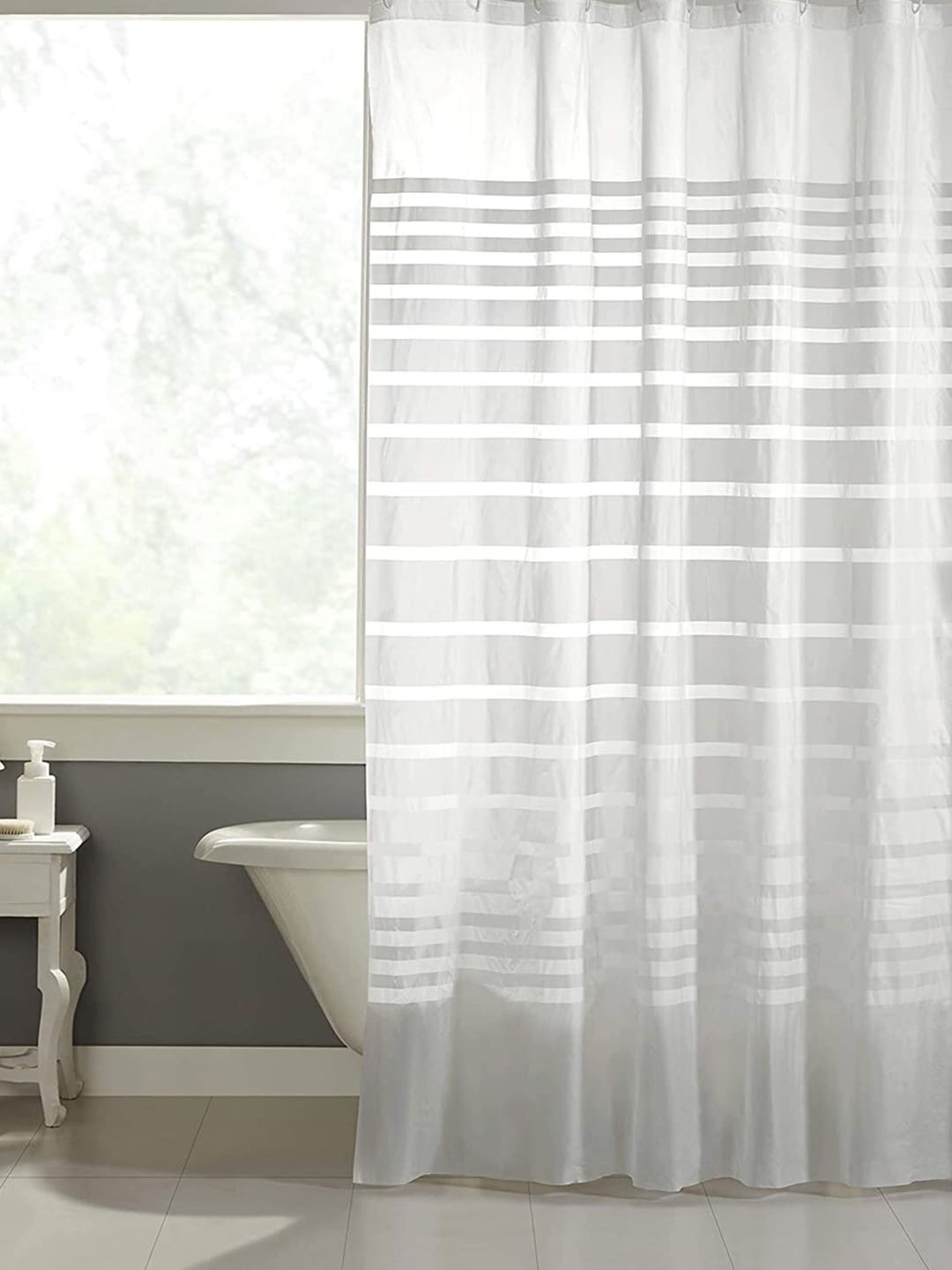 homewards Unisex Grey & White Striped Shower Curtains Price in India