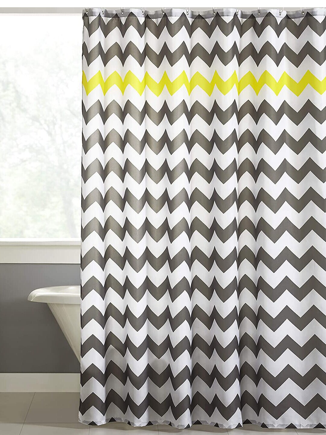 homewards White & Grey Striped Shower Curtain Price in India