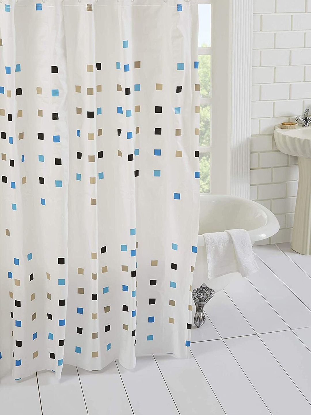 homewards White Printed Shower Curtains Price in India