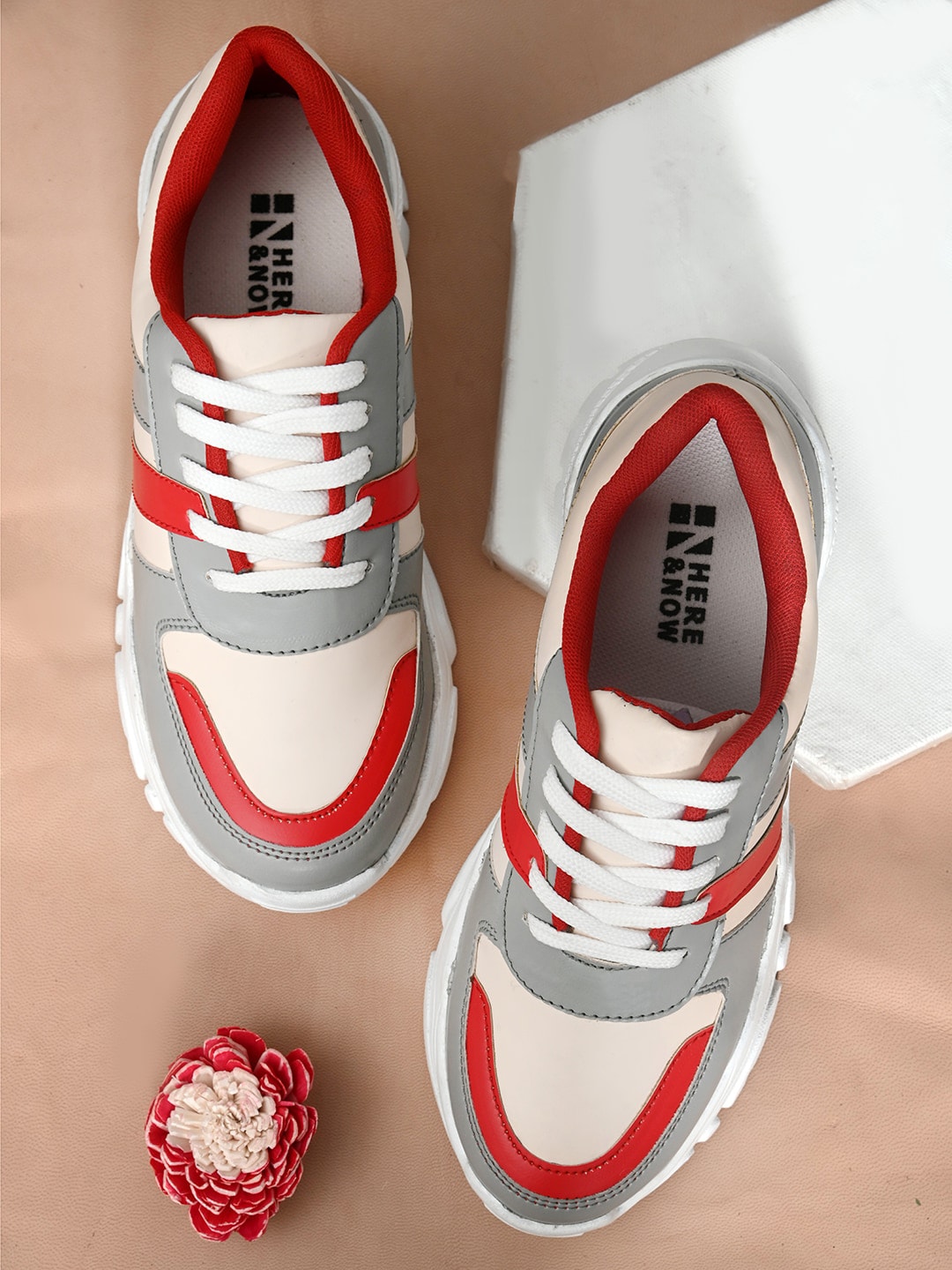 HERE&NOW Women Grey Colourblocked PU Sneakers Price in India