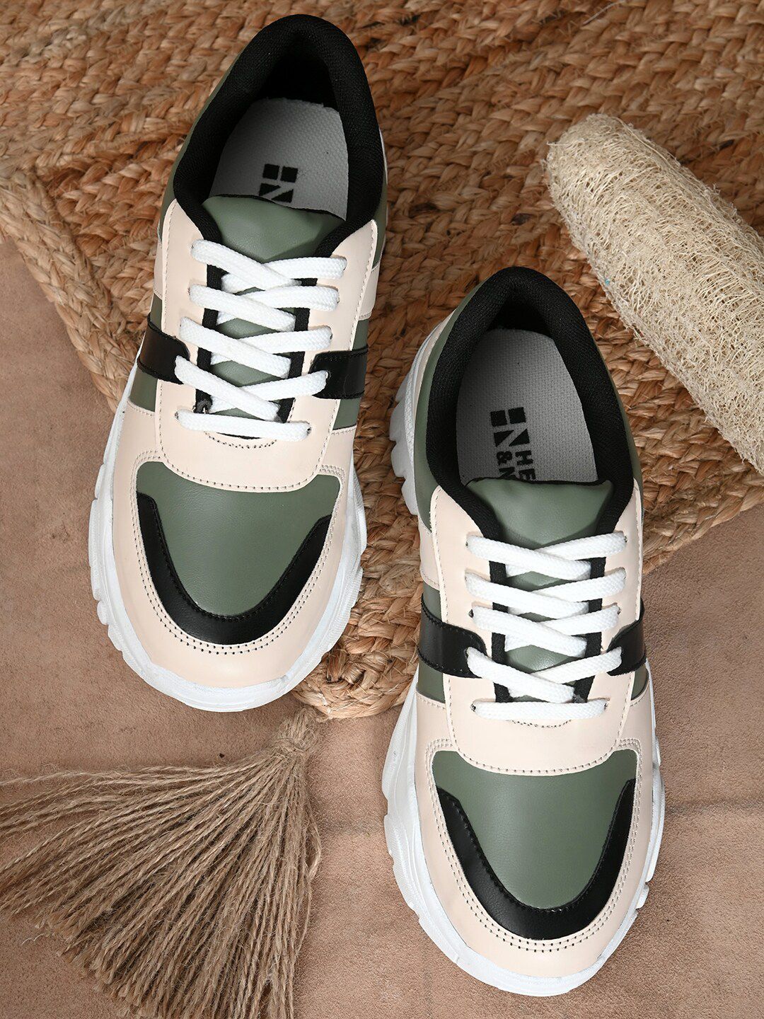 HERE&NOW Women Black Colourblocked PU Sneakers Price in India