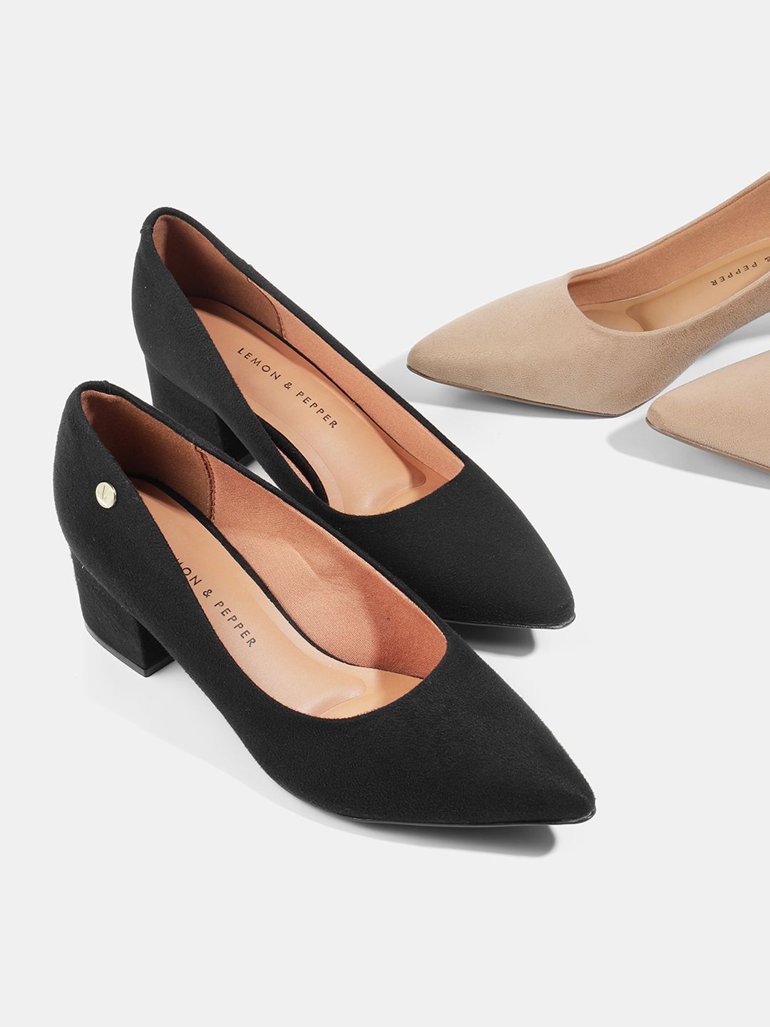 LEMON & PEPPER Black PU Block Pumps Price in India