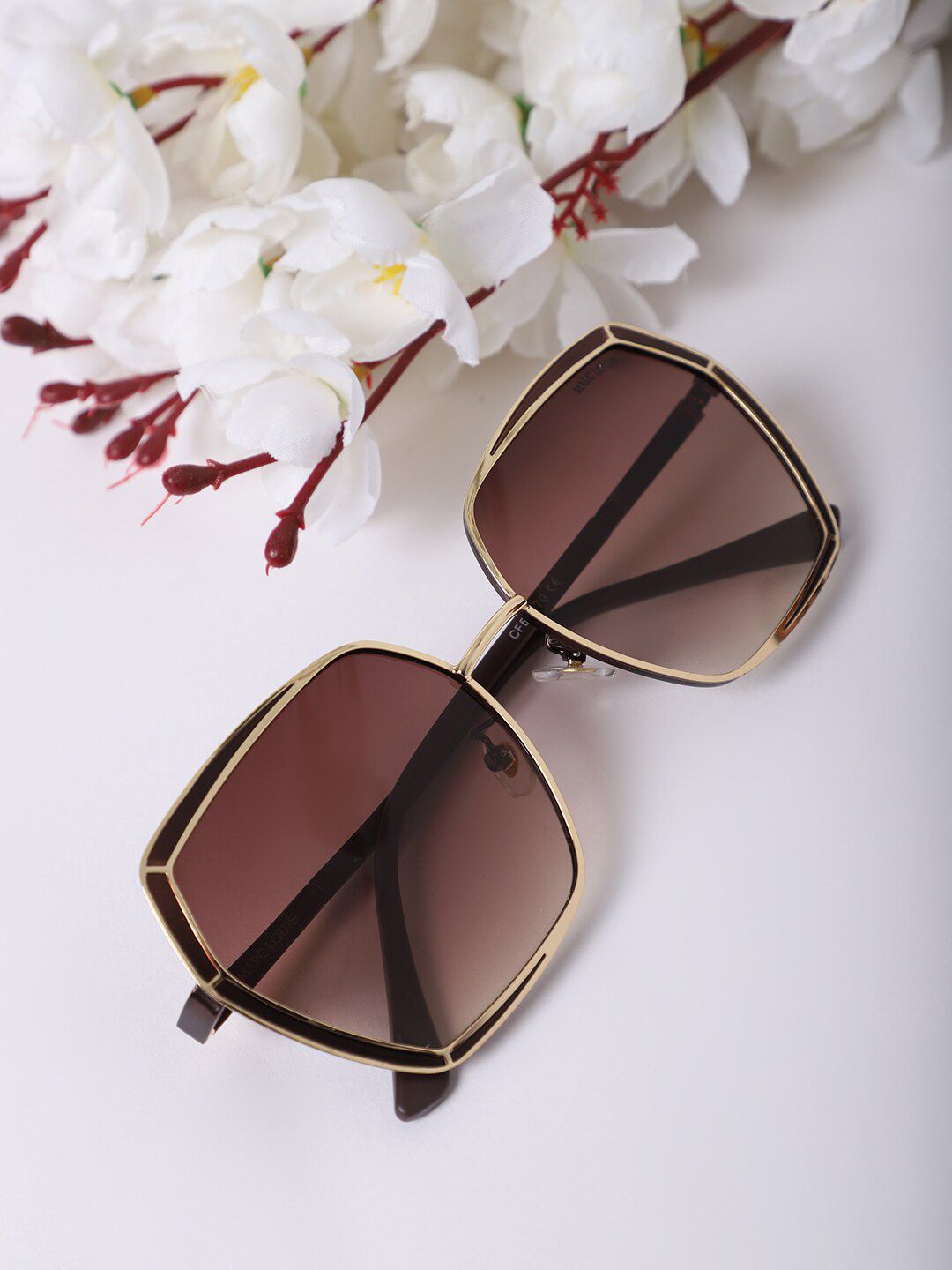 MARC LOUIS Women Brown Lens & Brown Rectangle Sunglasses with UV Protected Lens Price in India