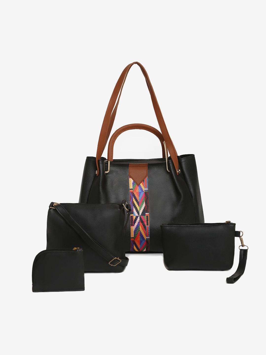 The Mini NEEDLE Black Textured PU Shopper Handheld Bag with Tasselled Price in India