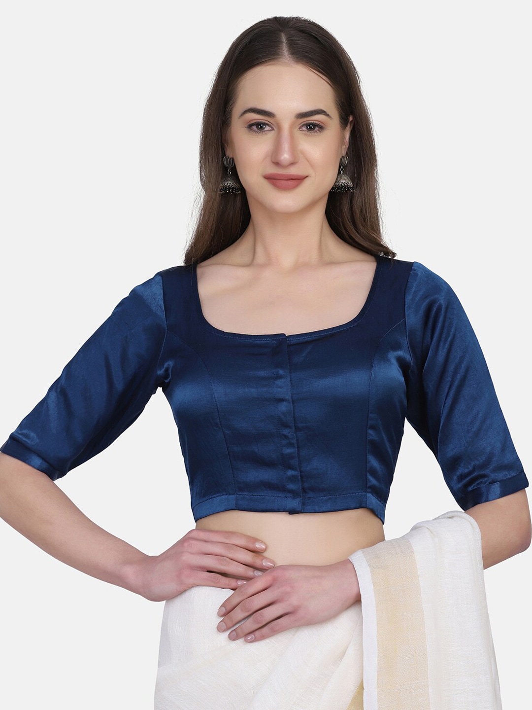 THE WEAVE TRAVELLER Women Navy Blue Solid Saree Blouse Price in India