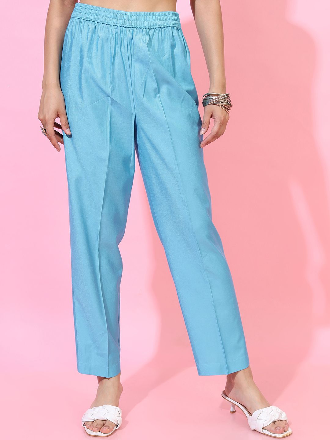Vishudh Women Stunning Blue Solid Trousers Price in India