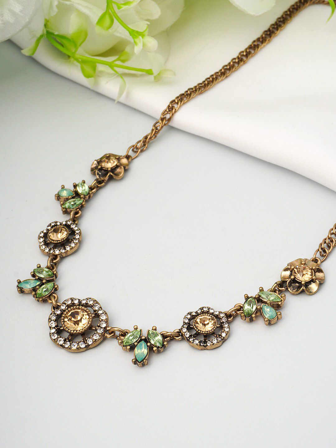 Ferosh Gold-Toned & Green Necklace Price in India