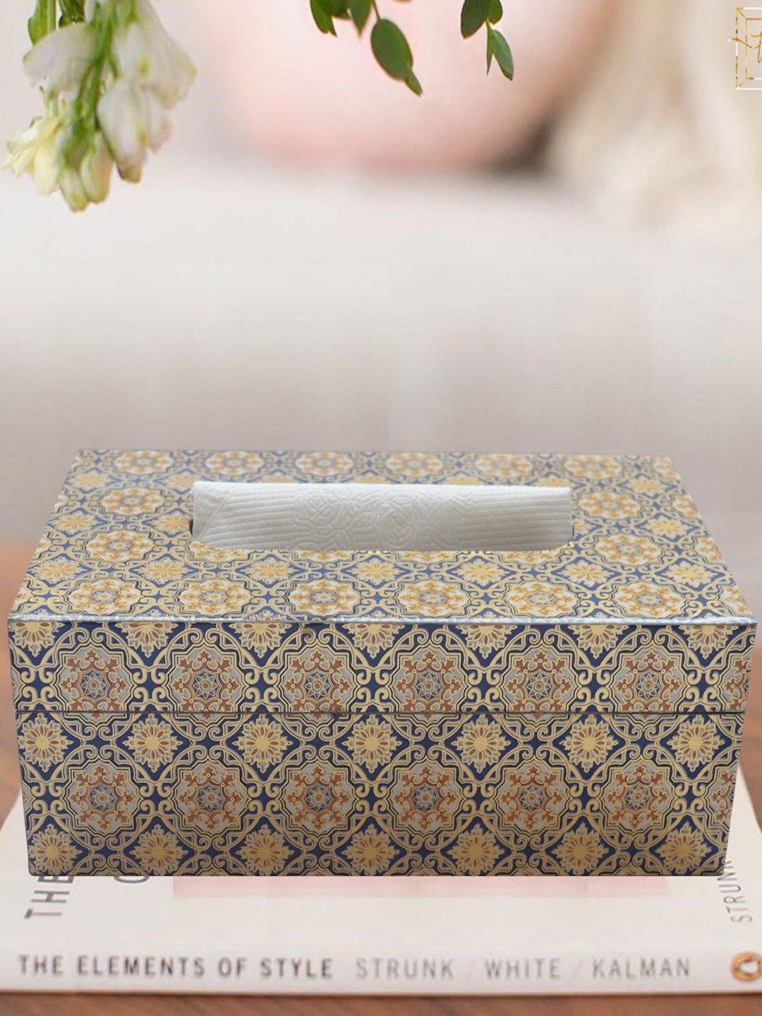 Tranquil square Unisex Gold-Toned & Blue Printed Wood  Dining Essentials Price in India