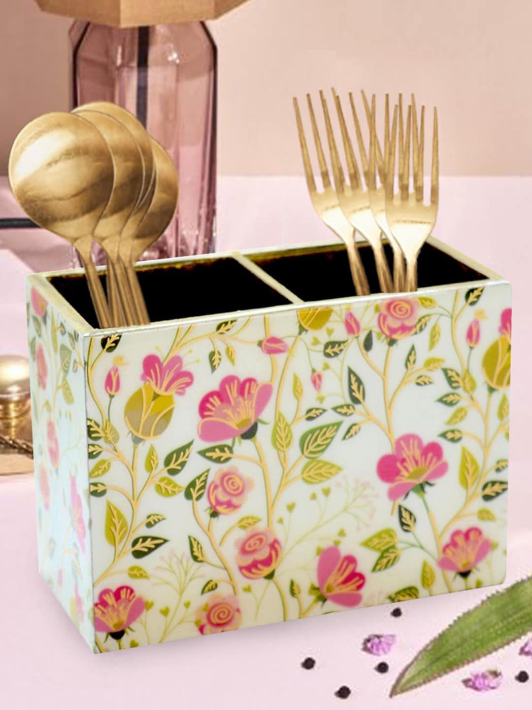 Tranquil square Multicoloured Wooden Cutlery Stand Price in India