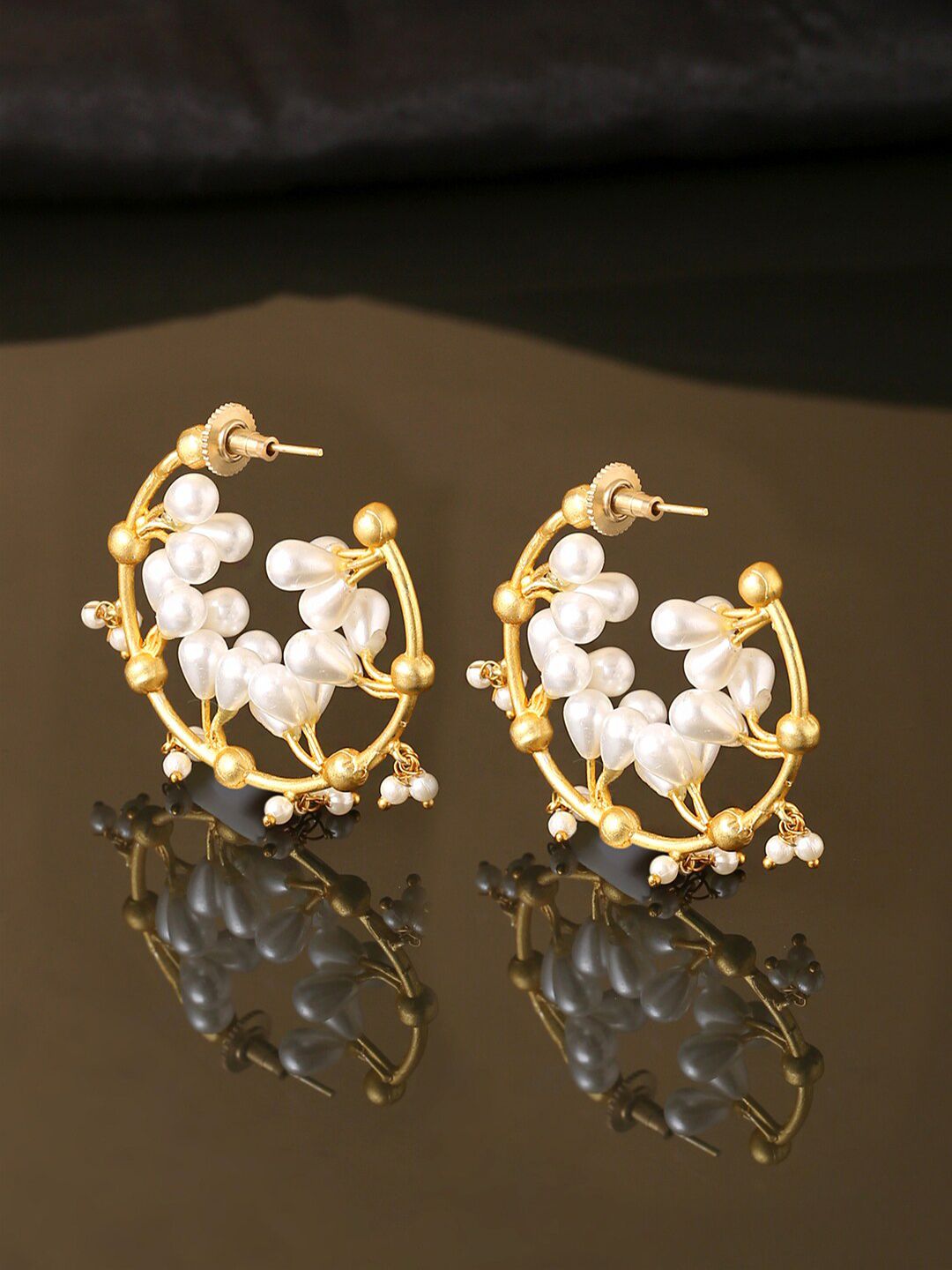 Yellow Chimes Gold-Toned White Pearl Hoop Earrings Price in India