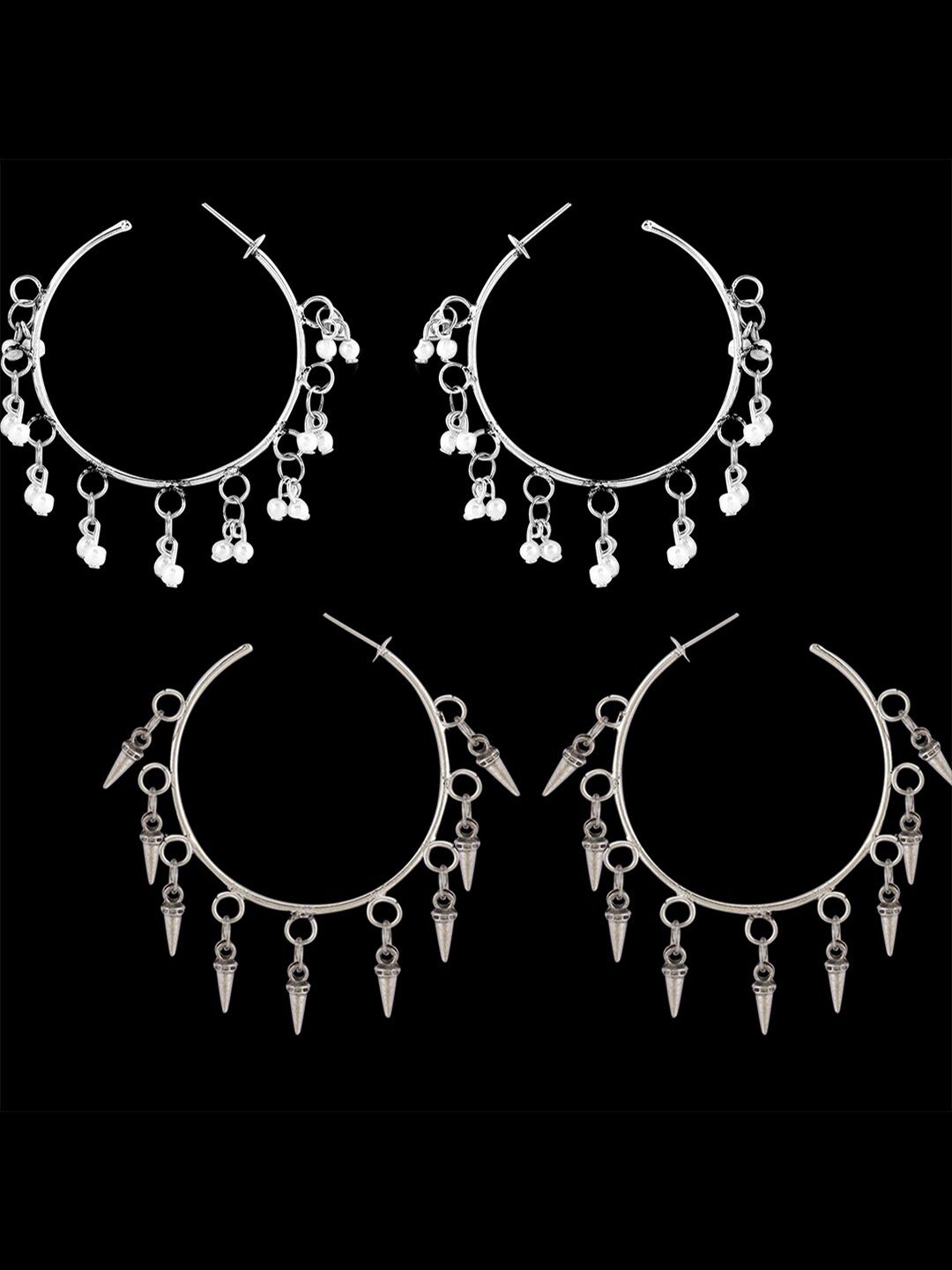 Yellow Chimes Silver-Toned Oxidised Traditional Hoop Earrings Price in India